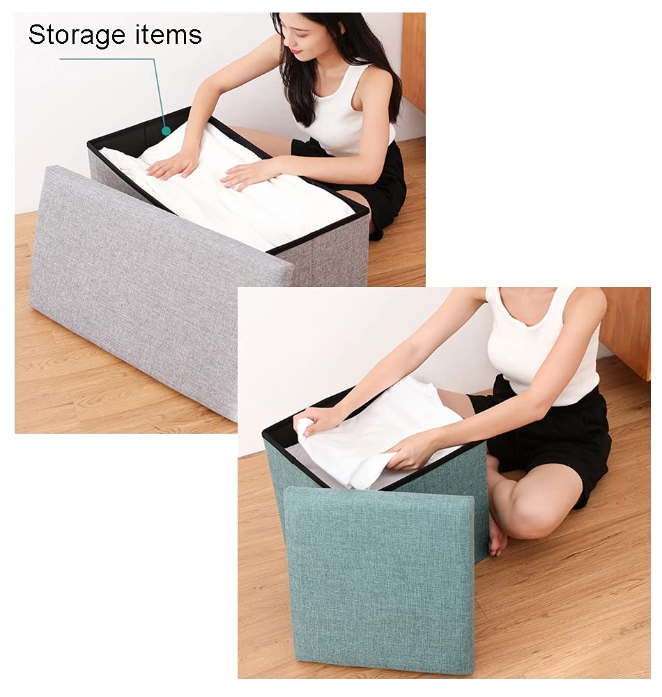 Multi-Functional Storage Ottoman Bench - Navy Blue Foldable Footrest with Hidden Storage, 38x38x38cm Comfortable Padded Seat Cube for Living Room, Bedroom & Entryway - Perfect as Extra Seating, Footrest and Home Organization Solution