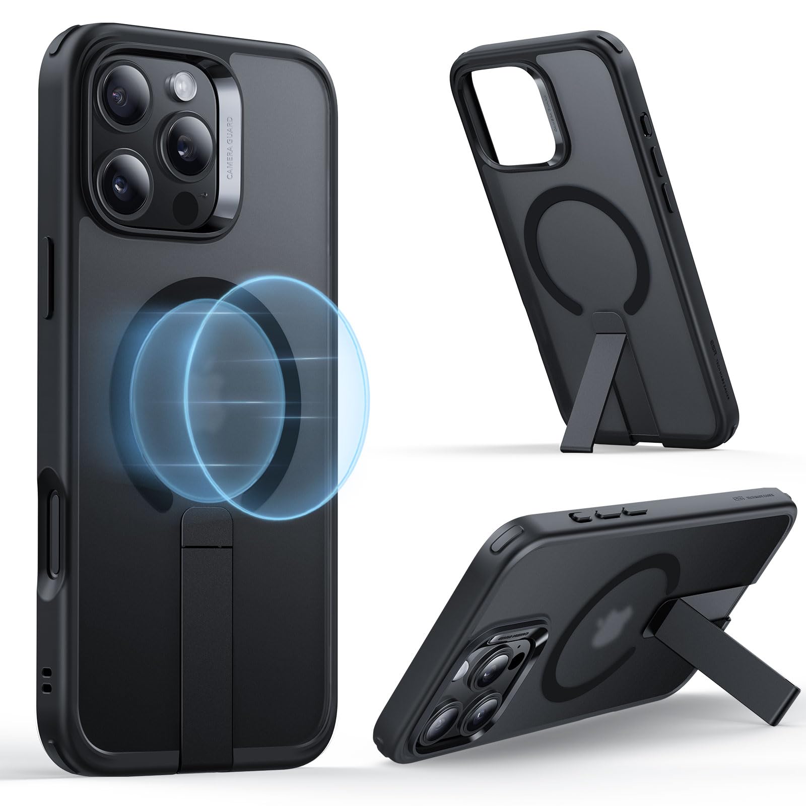 ESR Magnetic Kickstand Case for iPhone 16 Pro | Compatible with MagSafe | Military-Grade Protection | Adjustable Stand | Frosted Black | Perfect for Work, Travel & Entertainment