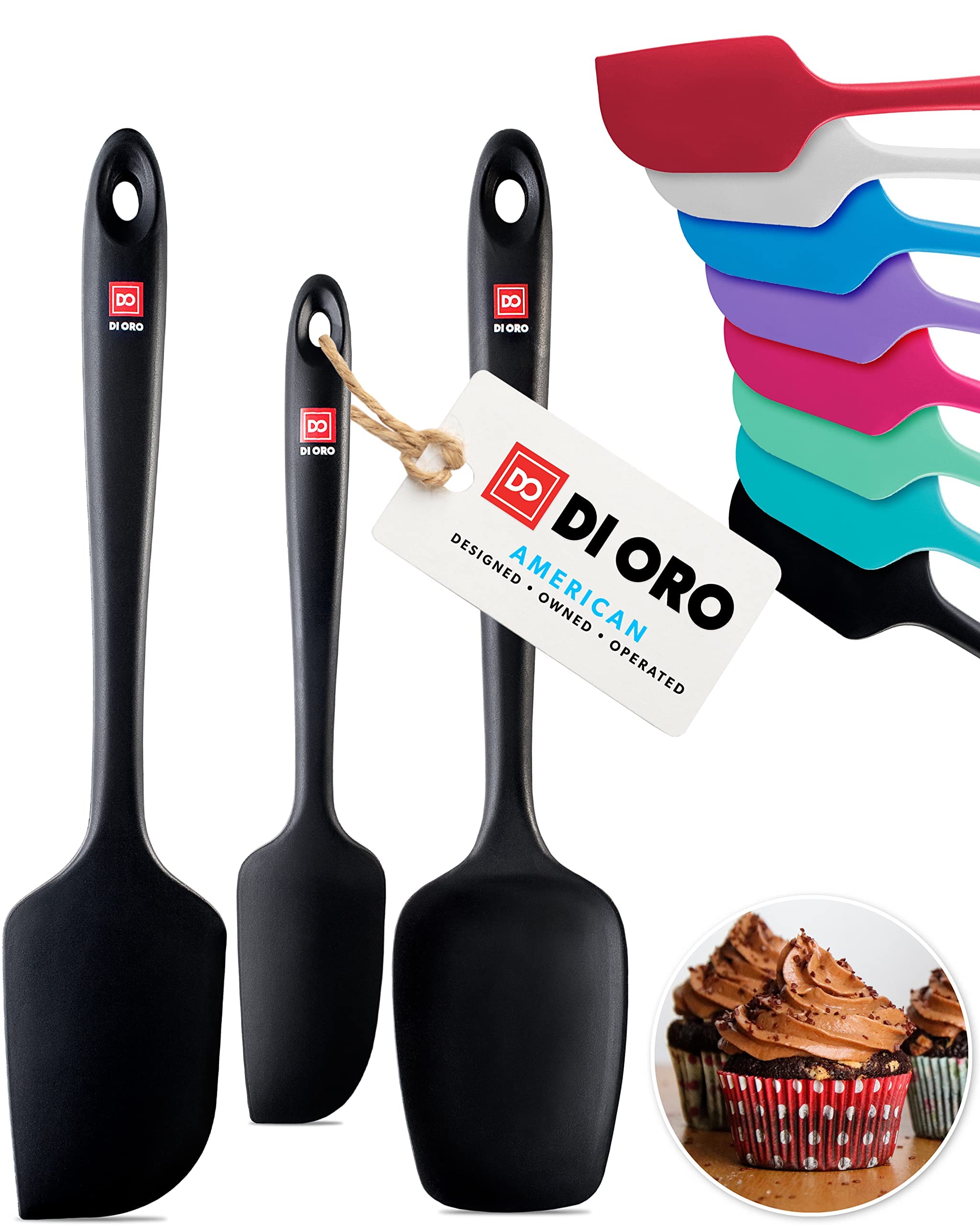 DI ORO Premium Silicone Spatula Set - 3-Piece Heat-Resistant Kitchen Utensils (600°F/BPA Free) for Baking, Cooking & Mixing - Safe for Nonstick Cookware & Dishwasher - Perfect for Cakes, Cookies, Pancakes & More (Black)