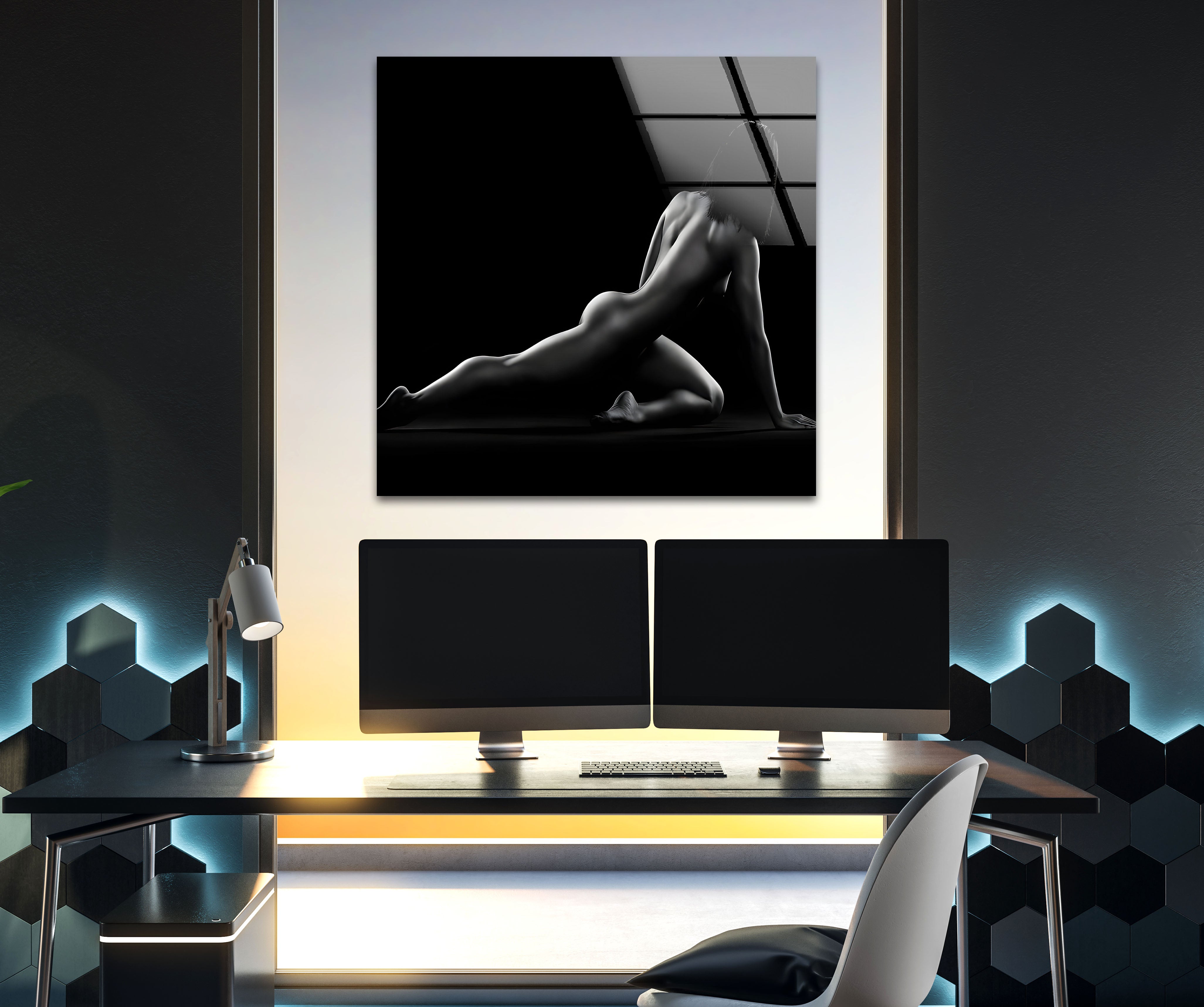 Elegant Black and White Woman Portrait Glass Wall Art - Modern Home Decor for Living Room, Bedroom, or Office