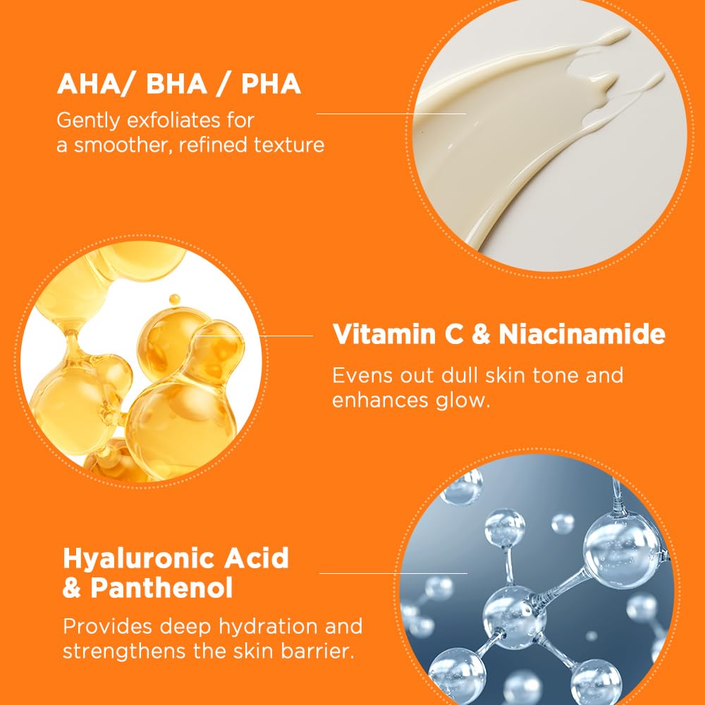 Nightingale C-Toning Exfoliating Peel Pads with Vitamin Complex, AHA BHA PHA & Niacinamide - Korean Skincare for Sebum Control, Skin Texture Improvement | Hypoallergenic & Vegan | Perfect for Daily Exfoliation & Acne-Prone Skin Care