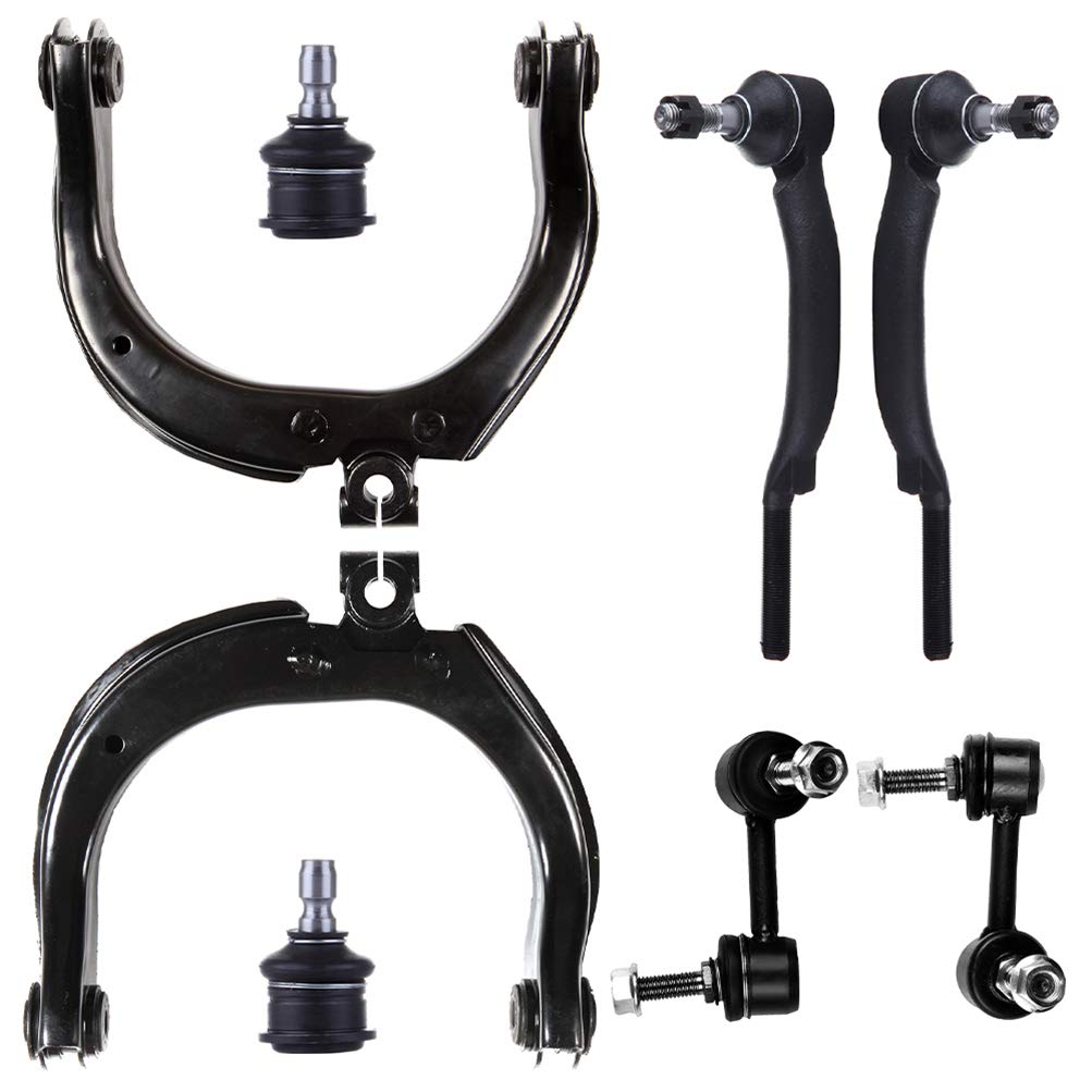8-Piece Front Suspension Kit - Upper Control Arms, Ball Joints, Outer Tie Rods, Sway Bar Links for Chevy Trailblazer/Trailblazer EXT & GMC Envoy/Envoy XL - Improve Ride Quality & Handling for Off-Road Adventures & Daily Commutes