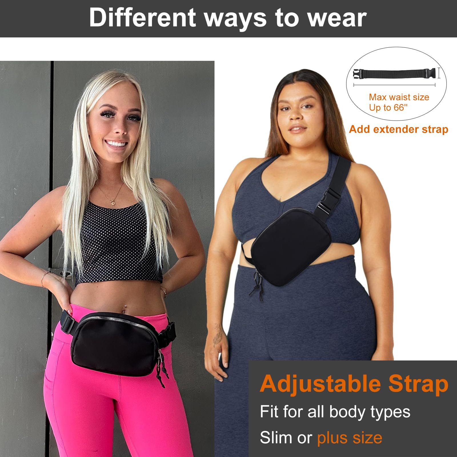 Mini Belt Bag for Women - RFID Blocking Small Fanny Pack, Fashion Waist Pack with Adjustable Extender Strap, Crossbody Bum Bag for Running, Travel & Everyday Use