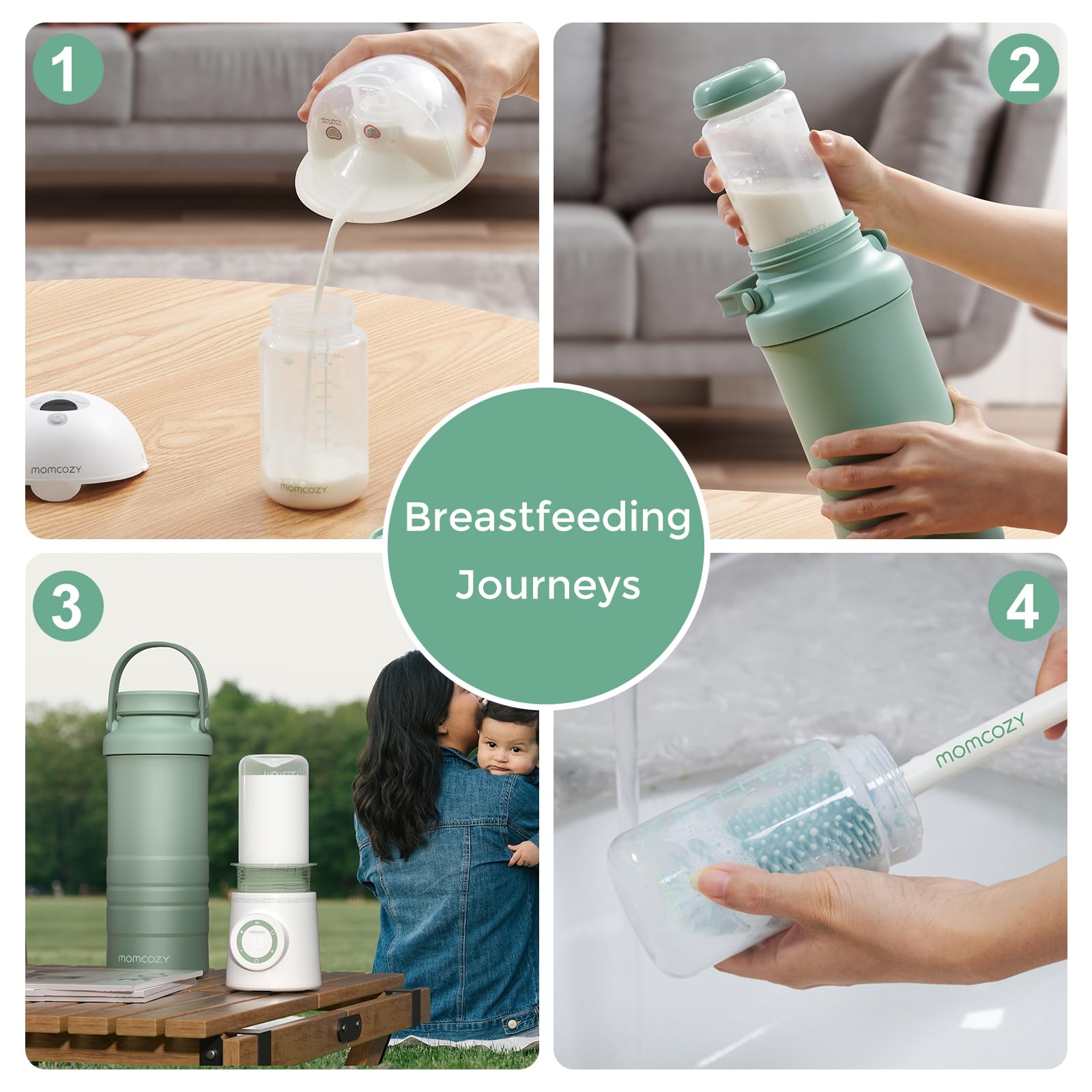 Momcozy 22oz Portable Breast Milk Cooler Bag - 24-Hour 360° Cooling for Outdoor Travel, Large Capacity Breastmilk Storage with 2 Baby Bottles (Green) | Perfect for Working Moms, Day Trips & Pumping On-The-Go