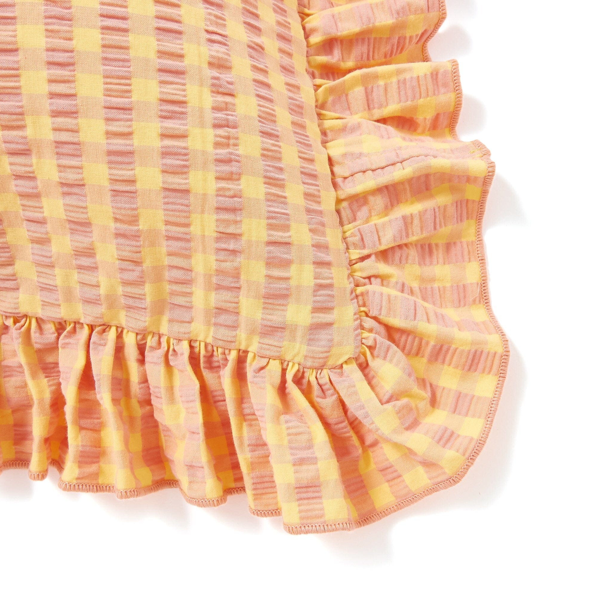 Frilled Checkered Cushion Cover 18x18 Inches - Orange & Yellow Geometric Pattern - Perfect for Sofa, Bed, or Home Decor