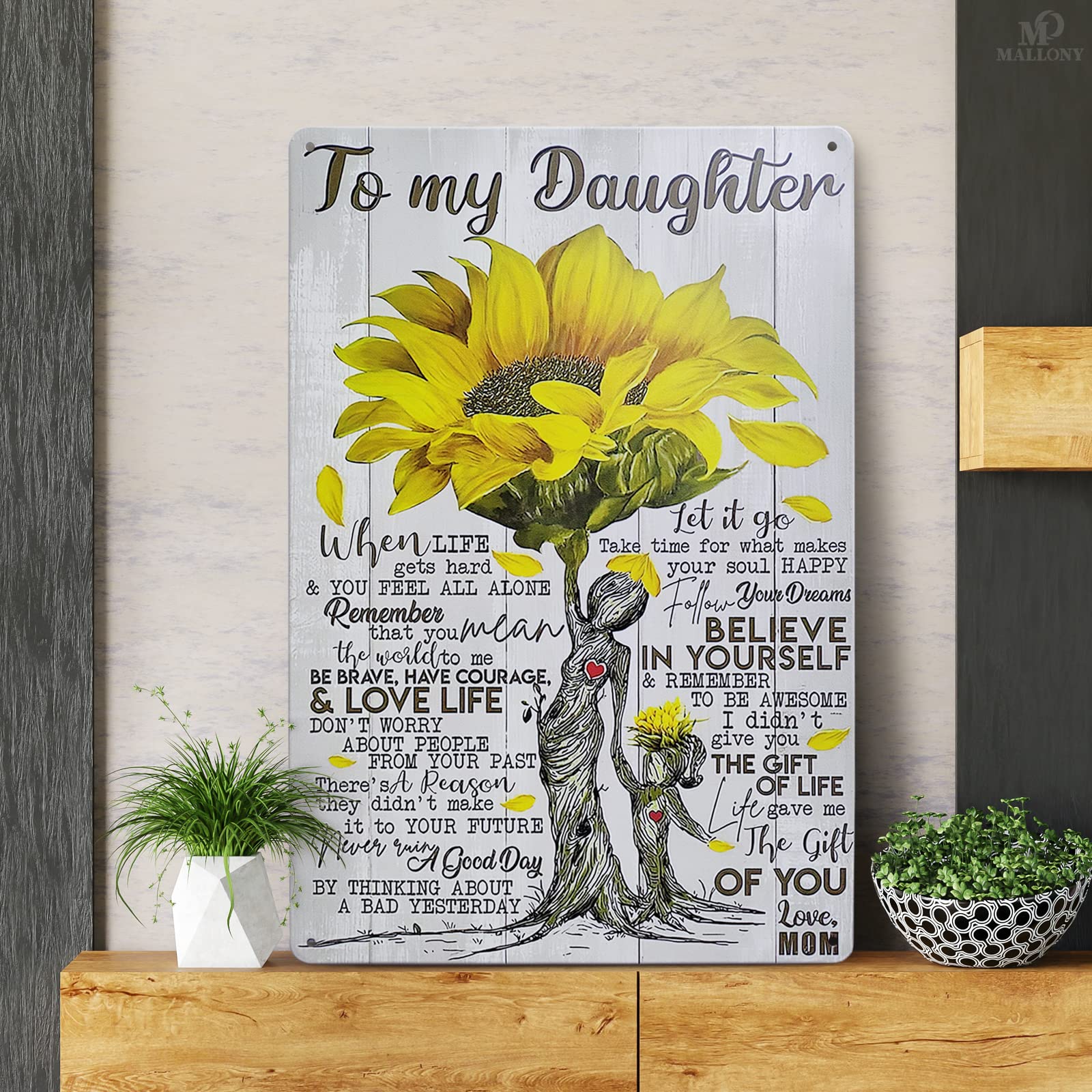 8x12 Inch Sunflower Motivational Wall Art for Daughter - Inspirational Sunflower Poster, Flower Pictures Wall Decor - Perfect for Bedroom, Nursery, or Gift Idea