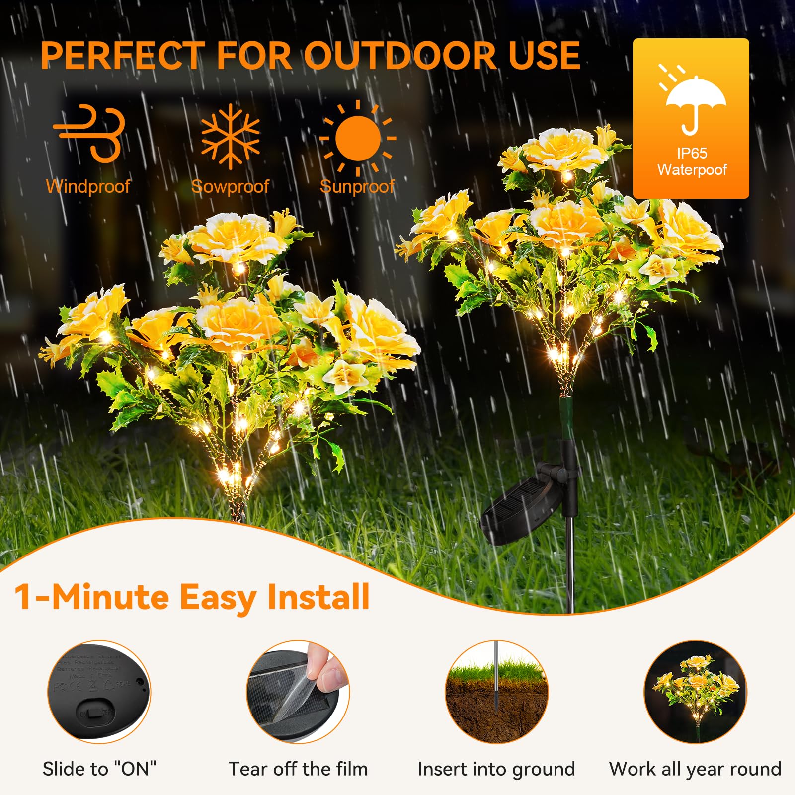 Solar Garden Lights with Carnation Flower - Waterproof IP65 for Outdoor Decor & Gifts