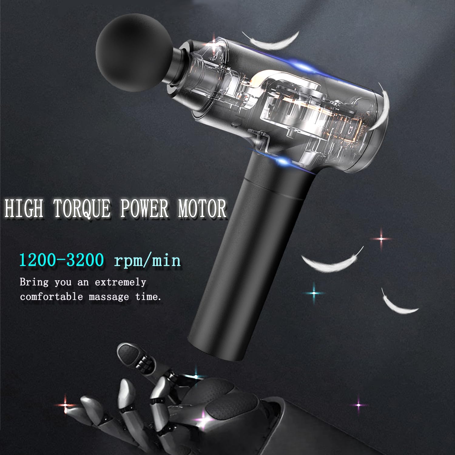 Deep Tissue Massage Gun for Athletes - Percussion Muscle Massager with 8 Attachments & 20 Speed Levels for Pain Relief - Matte Black - Perfect for Post-Workout Recovery & Muscle Therapy