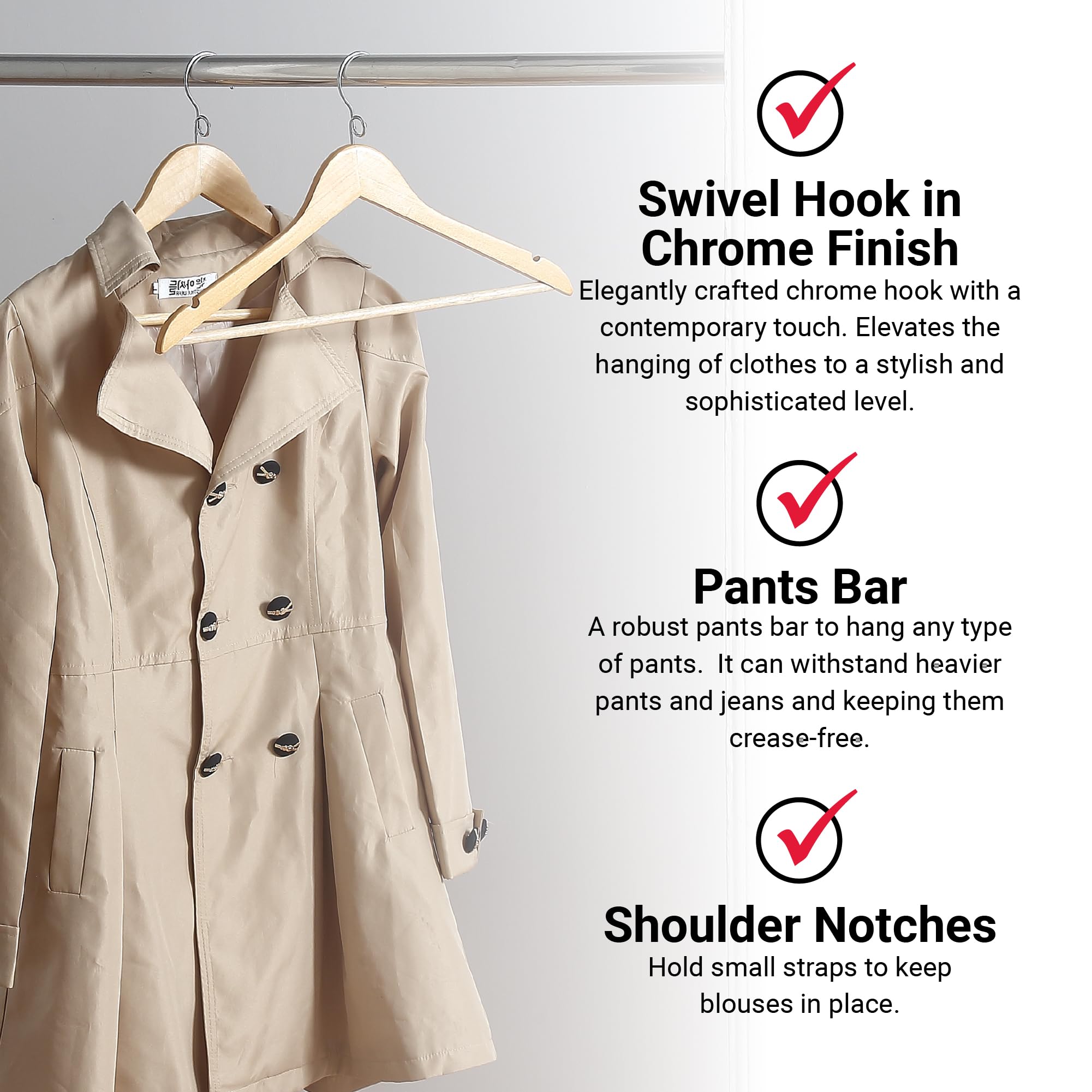 Proman Products - 50-Pack Space Saving Closet Hangers for Organizing Clothes | Natural Wooden Cascade Hangers | Perfect for Small Closets, Dorm Rooms & Travel Wardrobe Storage