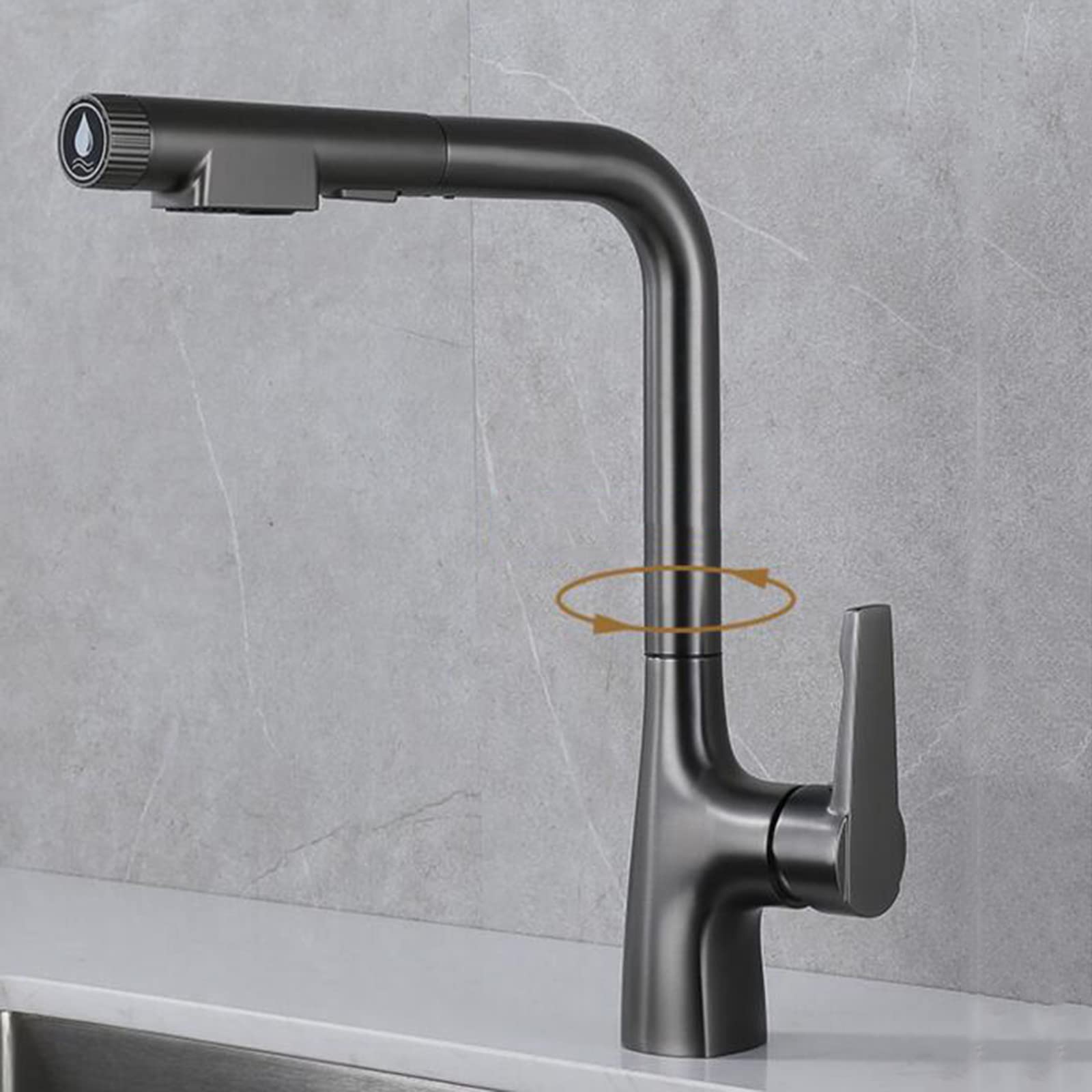 3-Way Pull-Down Kitchen Faucet with Sprayer - Matte Grey Brass Swivel Sink Faucet for Hot & Cold Water - Perfect for Modern Kitchens, Bar Sinks, and RV Use