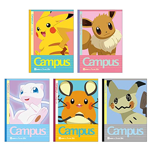 Pokemon Themed Showa Notebook Set - 5-Pack Dotted & A-Ruled Campus Notebooks for School, Office & Journaling - Cute Anime Stationery Gift for Students