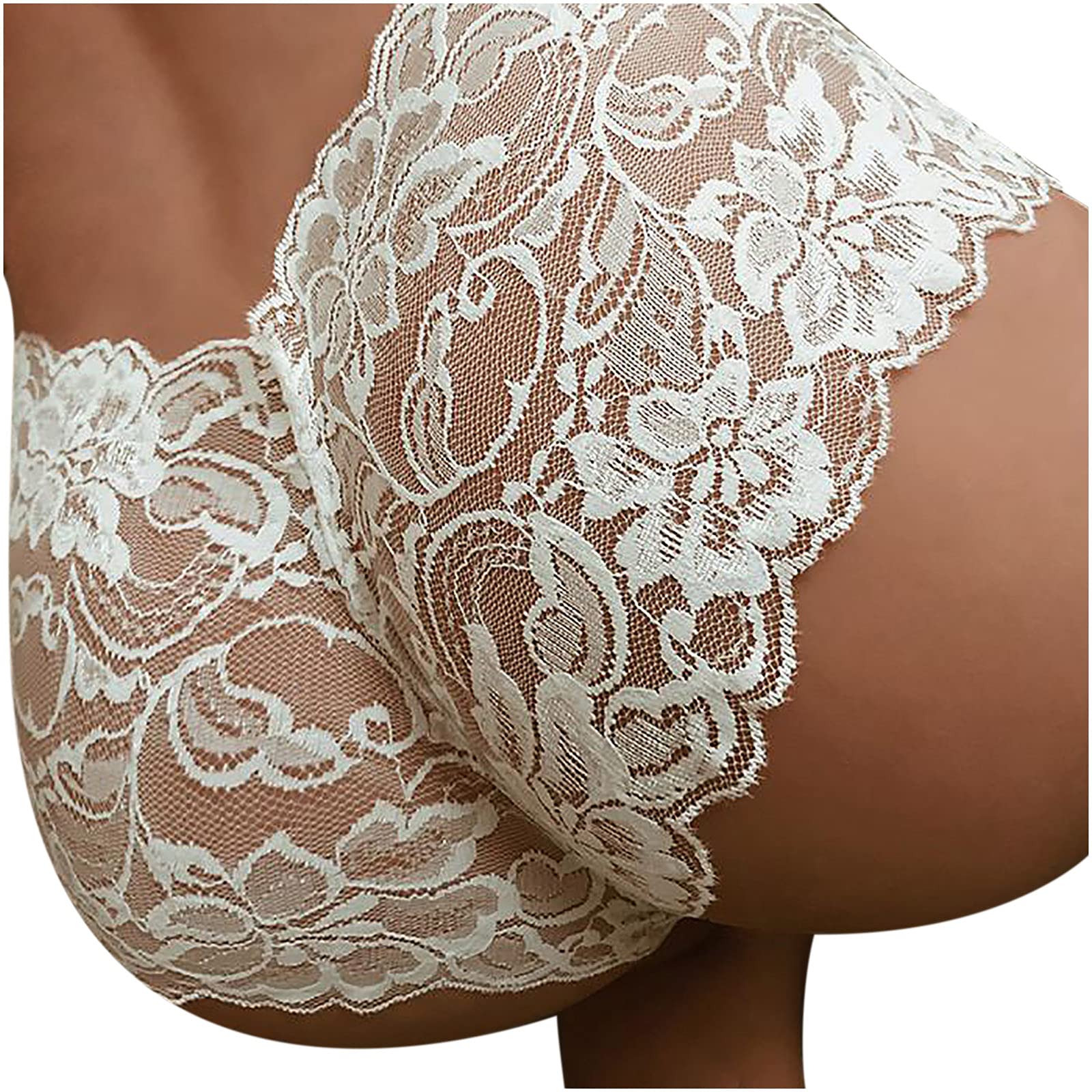 **LIUguoo Women's Plus Size Floral Lace Underwear - High Waist Sexy Mesh Briefs, Butt Lifter Hipster Panties (White) - Perfect for Date Night & Everyday Comfort**