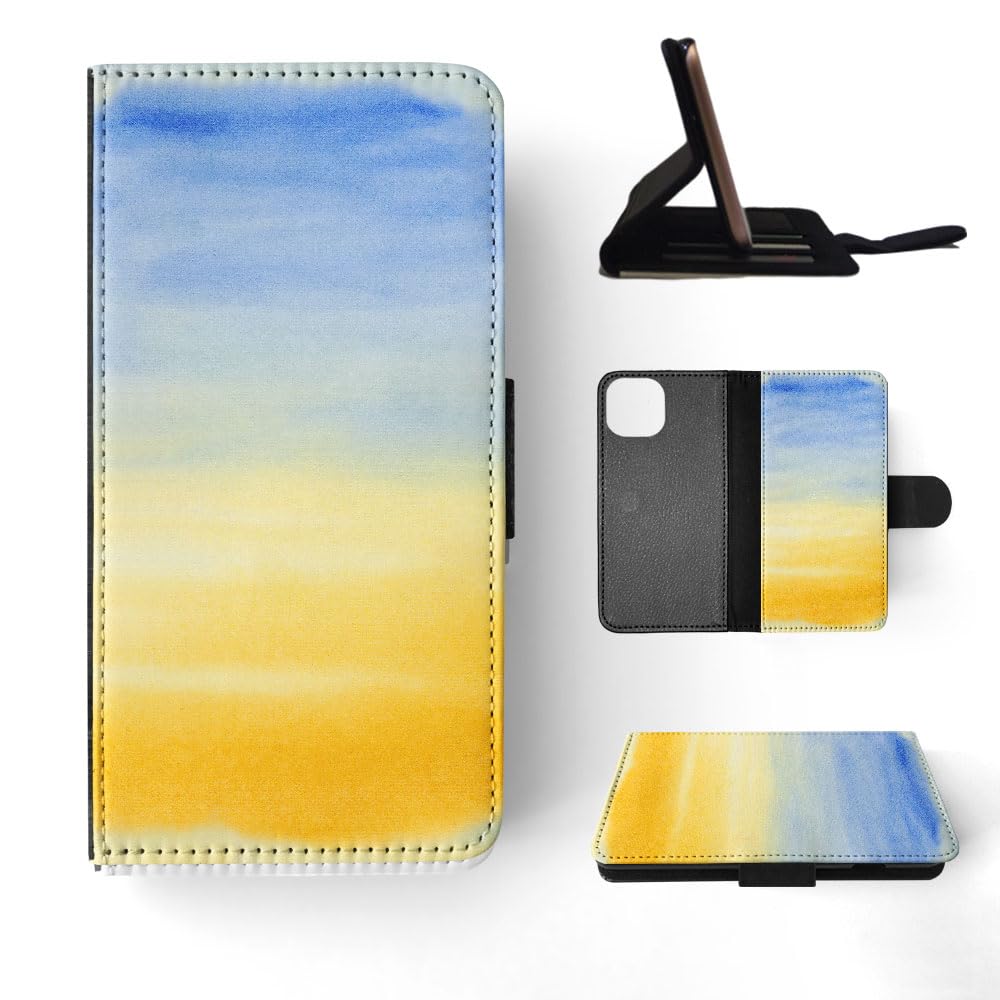 Blue and Yellow Watercolor Art FLIP Wallet Phone Case for Apple iPhone 15 - Stylish Protective Cover with Card Slots for Everyday Use, Travel & Shopping