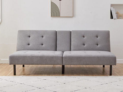 Comfortable Grey Fabric Sofa Bed with Cup Holders - Convertible Sleeper for Small Spaces, Living Room, Guest Room & Apartments