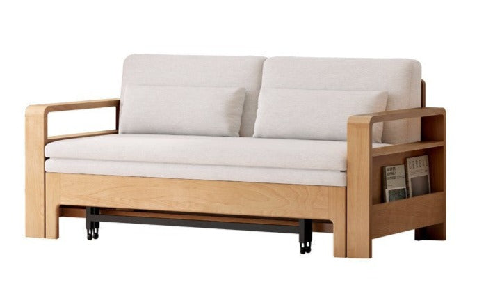 Solid Wood Sleeper Sofa - Beech & Oak Multi-Functional Convertible Sofa Bed for Living Room, Guest Room & Small Spaces