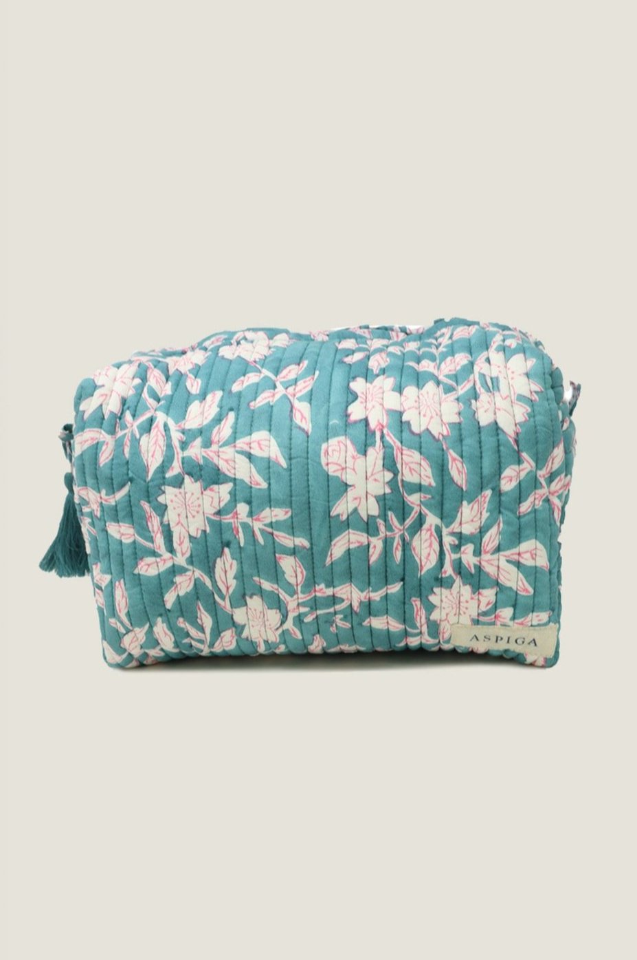 Japanese Flower Sea Green Medium Block Print Wash Bag - Travel Laundry Organizer for Gym, Beach & Camping