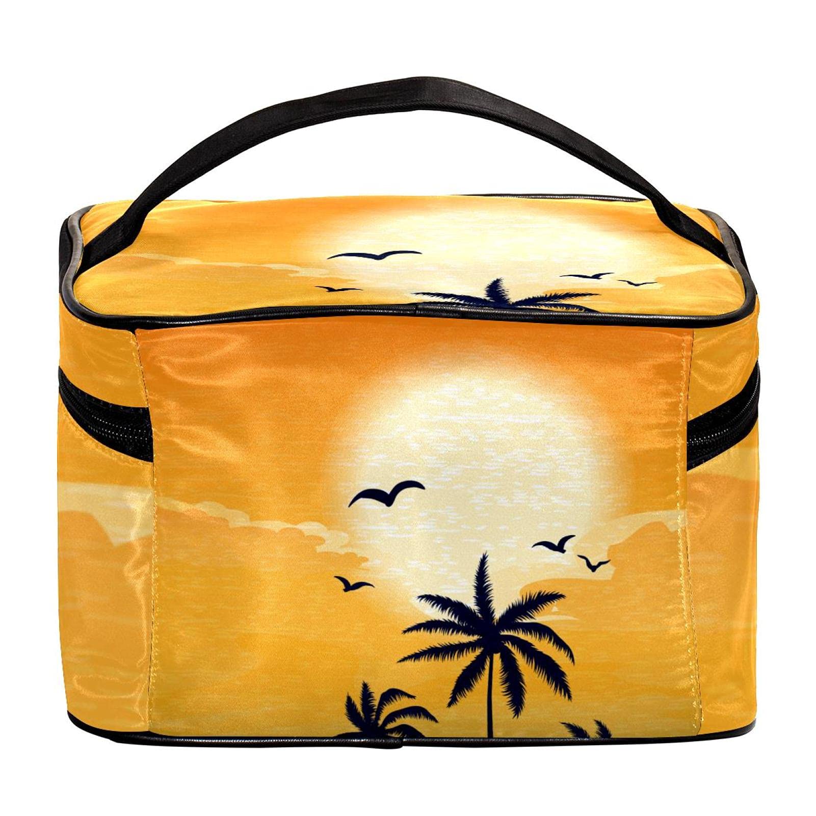 **Premium Sunset Beach Surfboard Print Large Cosmetic Bag - Waterproof Travel Makeup Case Organizer with Zipper for Women & Girls - Perfect for Beach Trips, Gym, and Vacation Essentials**