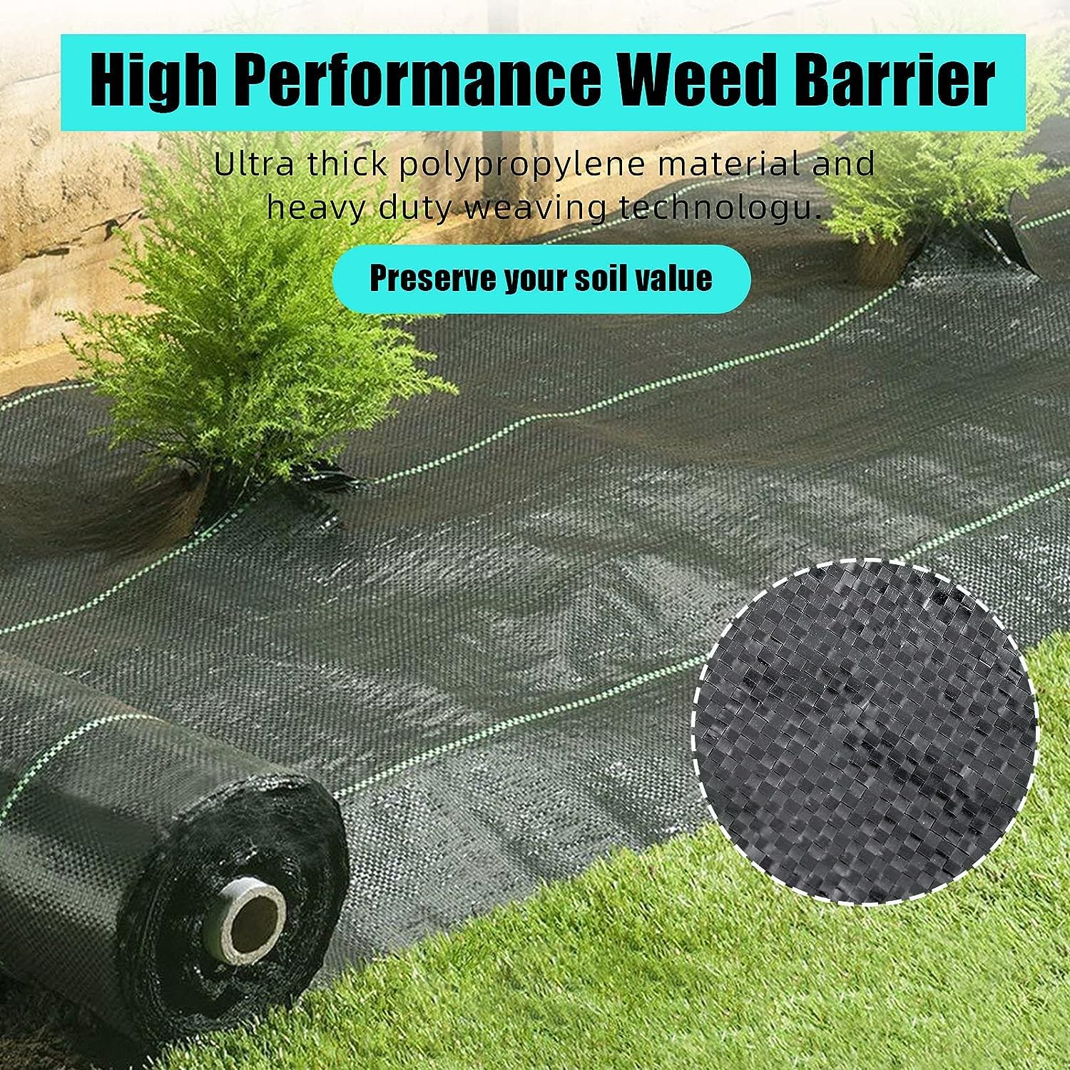 PioneerWorks 6.5ft x 330ft Heavy Duty Weed Barrier Landscape Fabric - Premium 3.2oz Ground Cover Weed Block Gardening Mat for Superior Weed Control | Easy Setup for Gardens, Lawns & Landscaping Projects