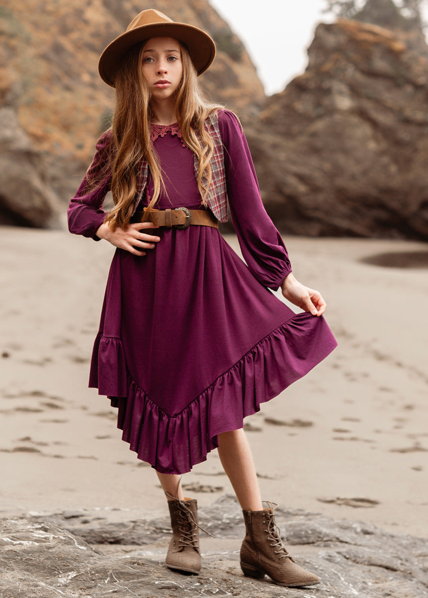 Tatum Plum Dress for Women - Elegant A-Line Flowy Midi Dress for Casual Wear, Office, Date Night & Special Occasions