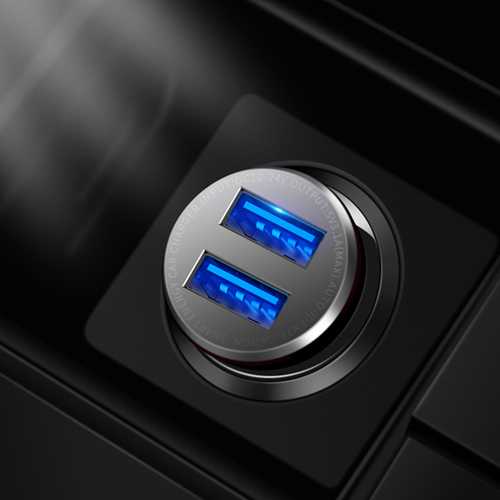 Fast 3.1A Dual USB Car Charger with LED Light - Zinc Alloy Smartphone & Tablet Charger for iPhone, Samsung, iPad - Perfect for Road Trips & Daily Commuting