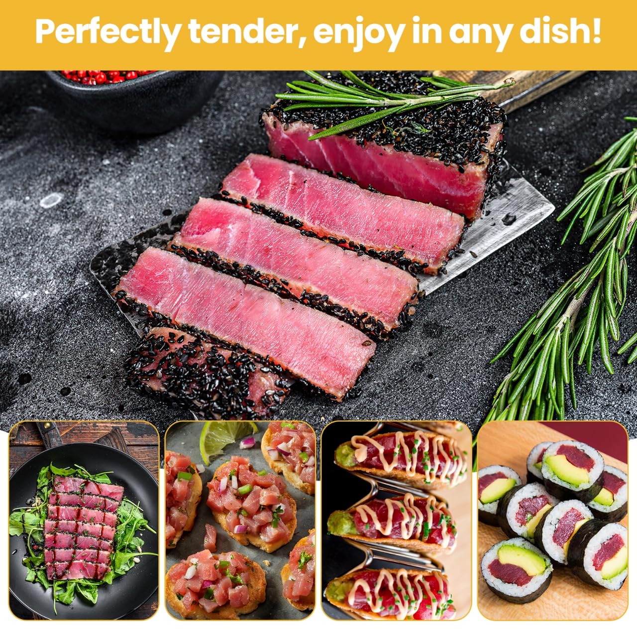 OCEANZEN Premium AAA Sashimi Grade Wild-Caught Ahi Tuna Saku - Frozen (4.5 lbs) - Perfect for Sushi, Poke Bowls & Fine Dining