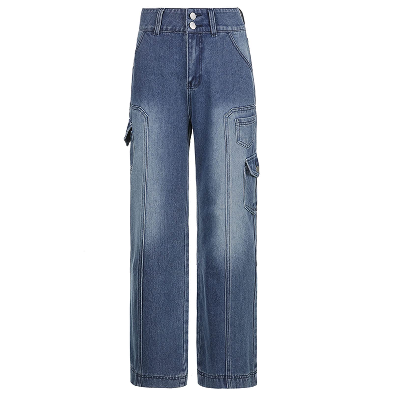 2024 Women's High Waisted Wide Leg Jeans - Retro Baggy Cargo Pants with Irregular Pockets for Work, Casual & Lounge Wear | Trendy Straight Leg Comfort Pants for Everyday Style