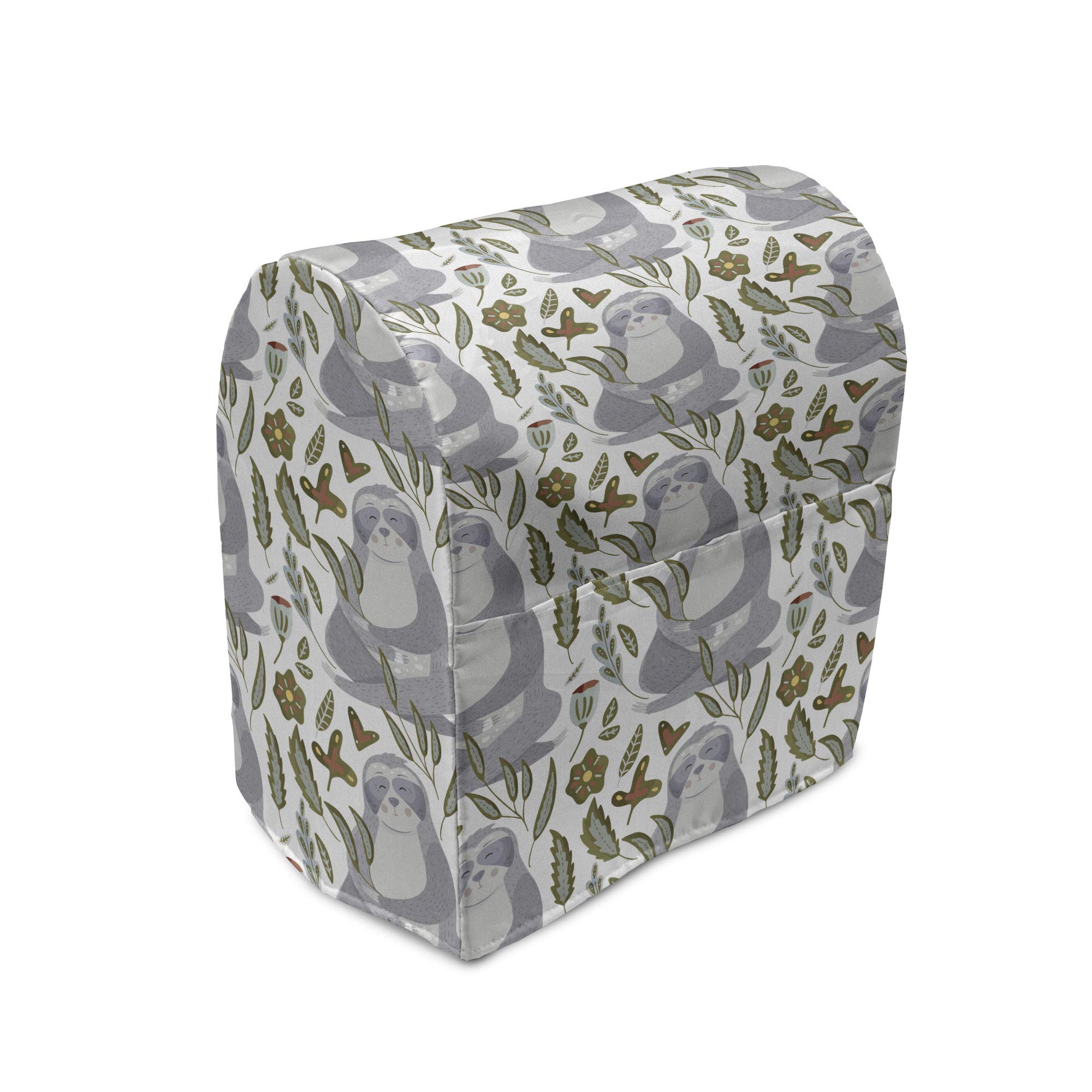 Ambesonne Sloth Stand Mixer Cover - Watercolor Lazy Animal & Autumn Botany Design, Kitchen Appliance Organizer with Pocket (Fits 6-8 Quart Mixers, White & Multicolor) - Perfect for Baking, Cooking & Kitchen Organization