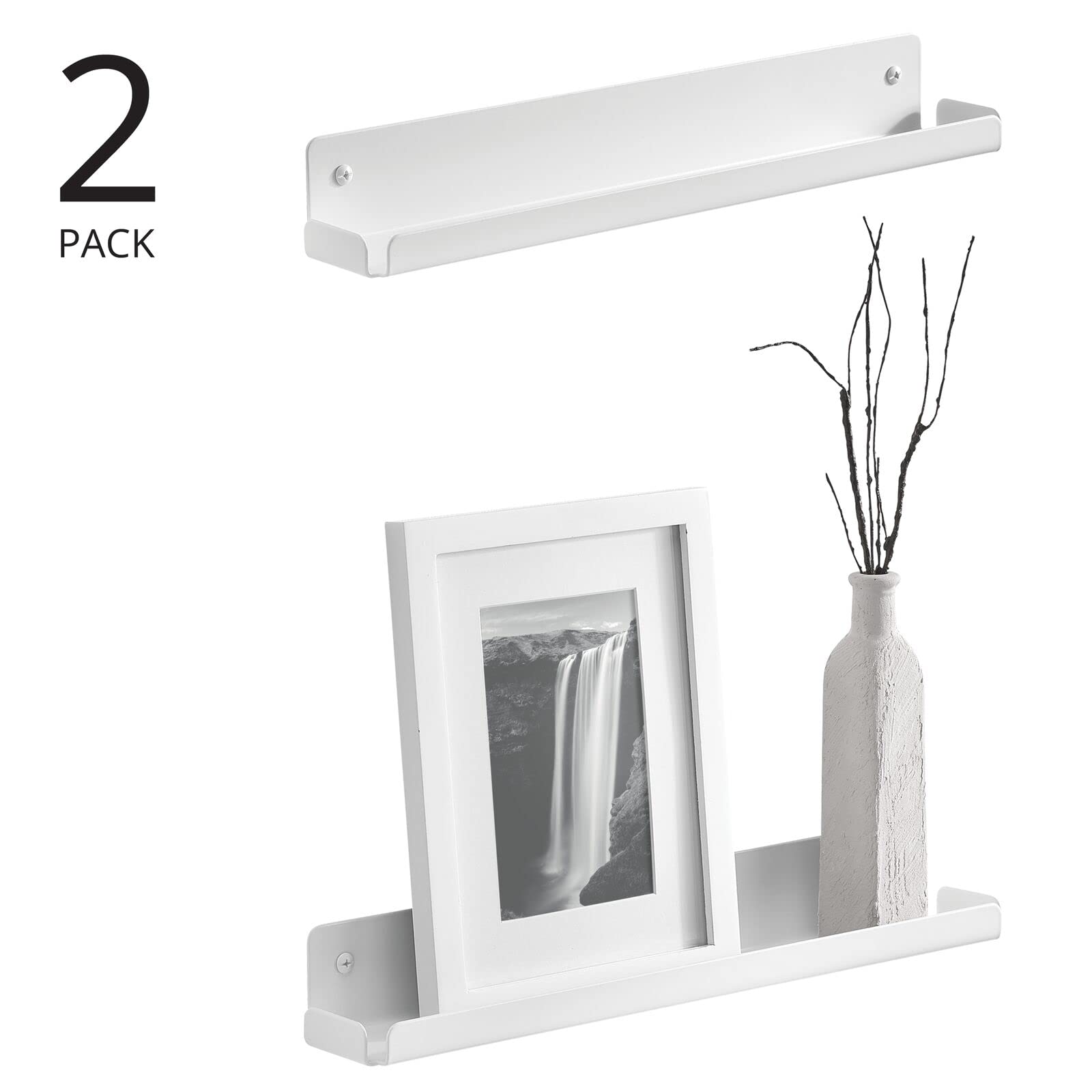 mDesign Metal Wall Mounted Basket Organizer - 2 Pack Rustic Storage Tray for Bathroom, Kitchen, Garage & Living Room | Mirri Collection Matte White | Perfect for Organizing Towels, Utensils & Household Items