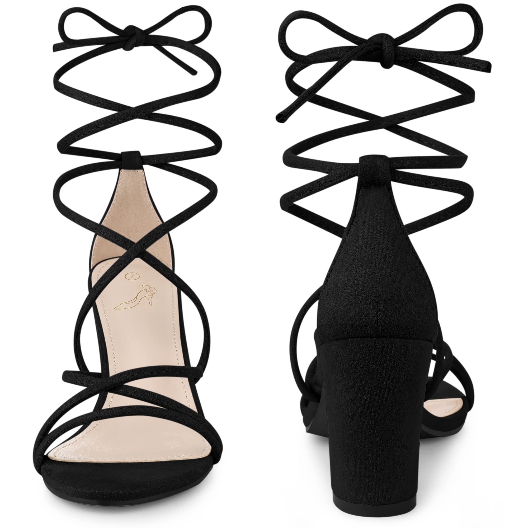 Perphy Women's Lace Up Strappy Chunky Heel Sandals - Fashionable High Heels for Parties, Weddings & Date Nights