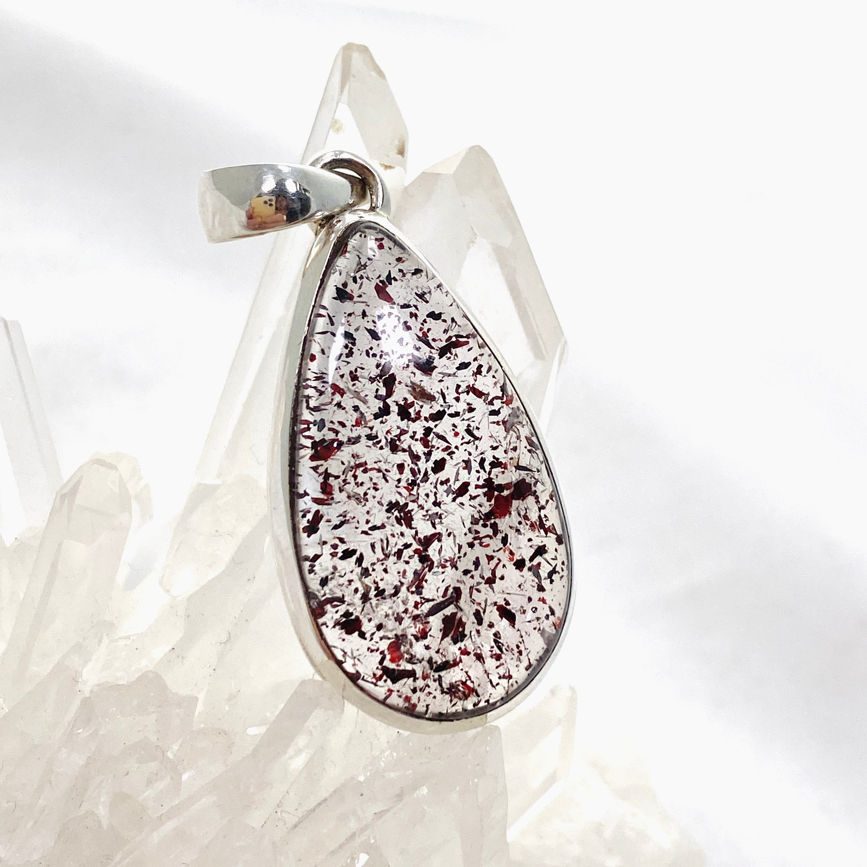 Natural Lepidicrocite in Quartz Teardrop Cabochon Pendant - Unique Crystal Jewelry for Healing & Meditation - Perfect for Energy Work, Chakra Balancing & Spiritual Gifts