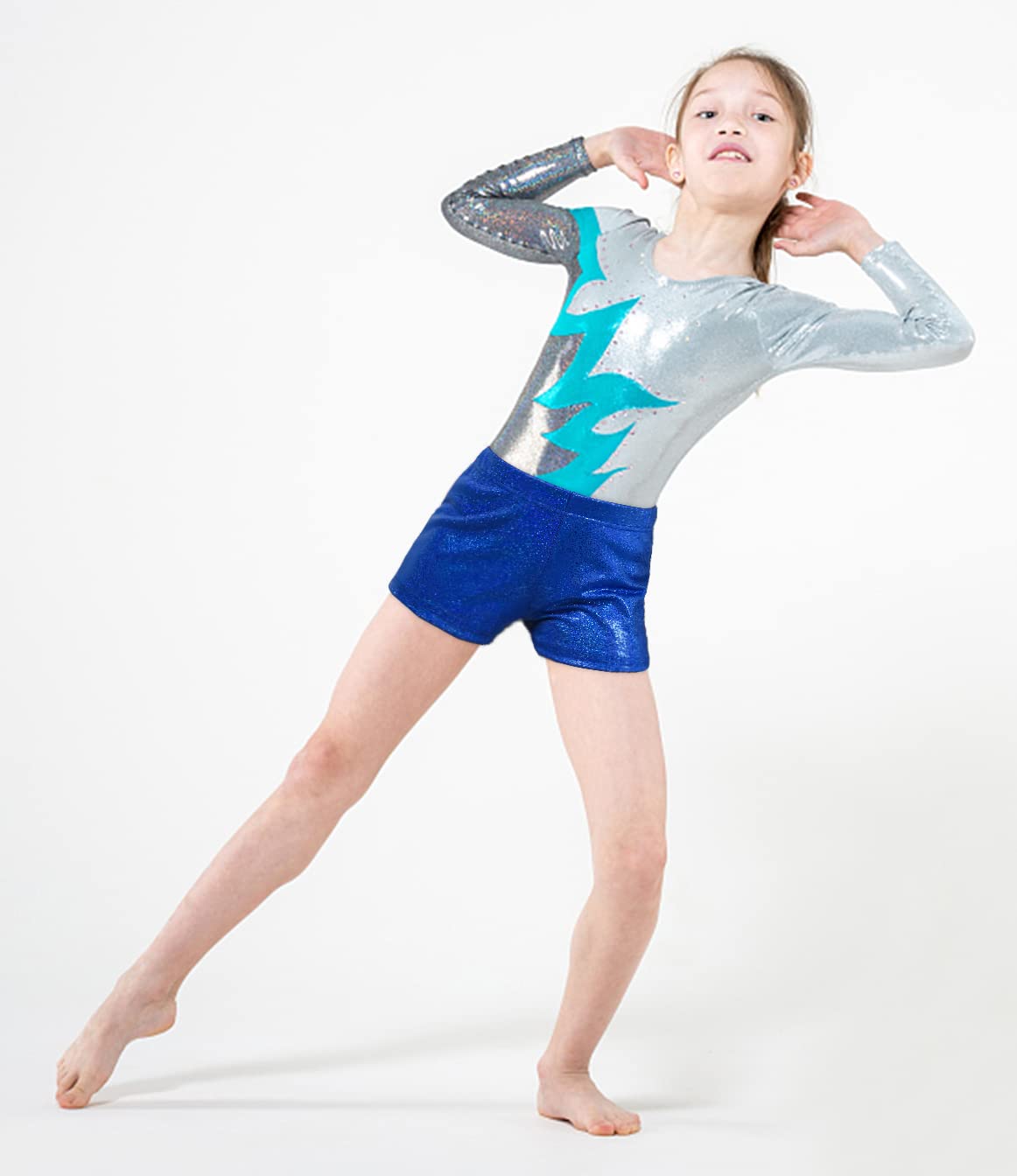 Sparkly Girls Gymnastics Shorts - Shiny Dance & Tumbling Athletic Shorts for Kids - Black Performance Wear for Cheerleading, Ballet, Yoga & Gym Practice