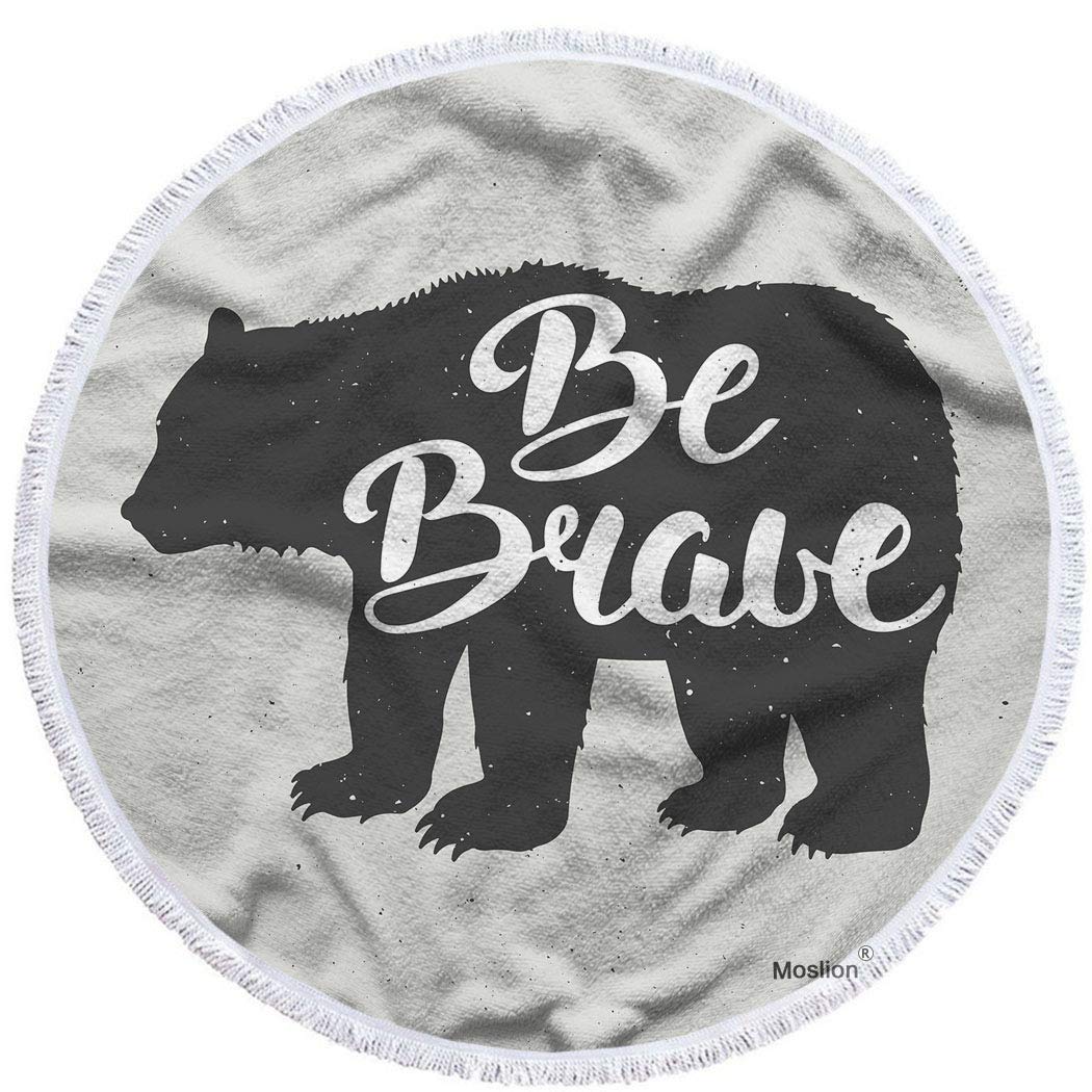 Moslion Be Brave Round Beach Towel - Oversized 63 Inch Microfiber Towel with Vintage Bear Design & Funny Quote - Soft Polyester-Microfiber Blend for Beach, Pool, Picnic, and Outdoor Activities