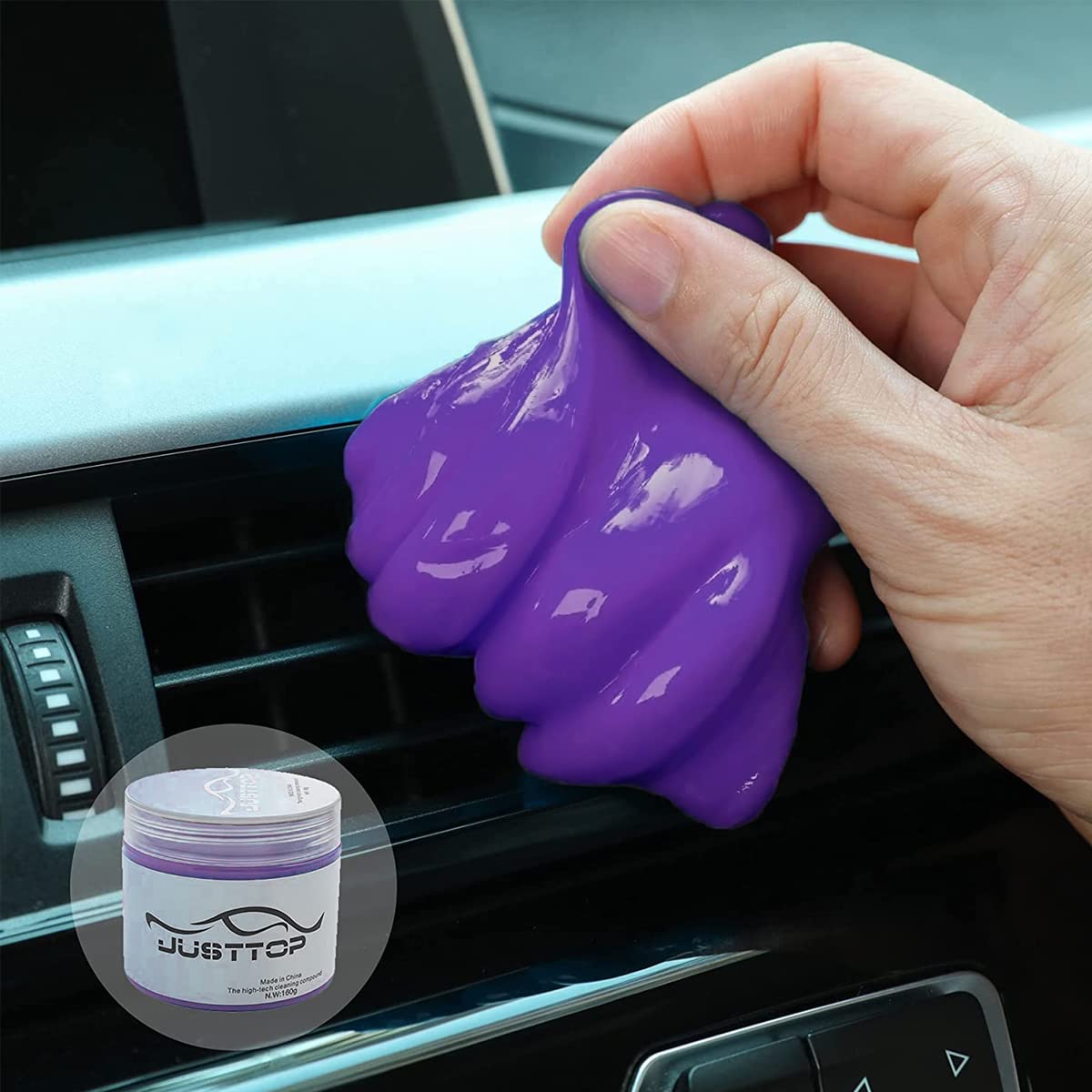 JUSTTOP Universal Cleaning Gel for Car & Laptop - Detailing Putty Gel for Car Interior, Keyboard, Electronics - Reusable Dust Remover for Hard-to-Reach Areas (Purple) - Perfect for Car Detailing, PC Maintenance & Household Cleaning