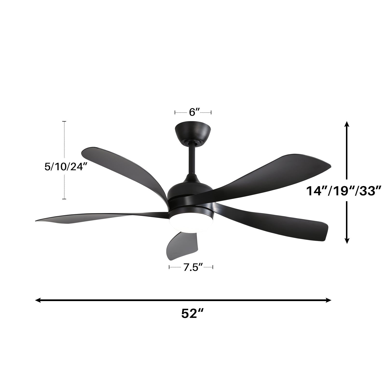 52 Inch Modern Ceiling Fan with Remote Control - 3 Color Dimmable LED Light, 5 ABS Blades, Reversible DC Motor - Perfect for Living Room, Bedroom and Office Spaces