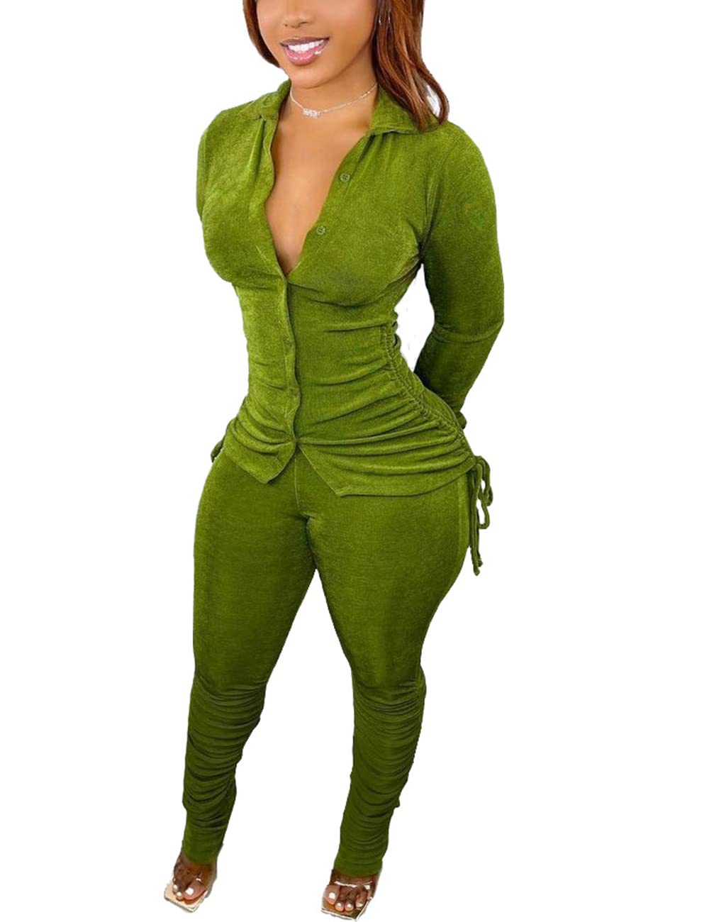 KANSOON Women's 2-Piece Velvet Sweatsuit Set - Ruched Long Sleeve Top & Jogging Pants Outfit for Lounge, Yoga & Casual Wear | Soft Tracksuit for Women