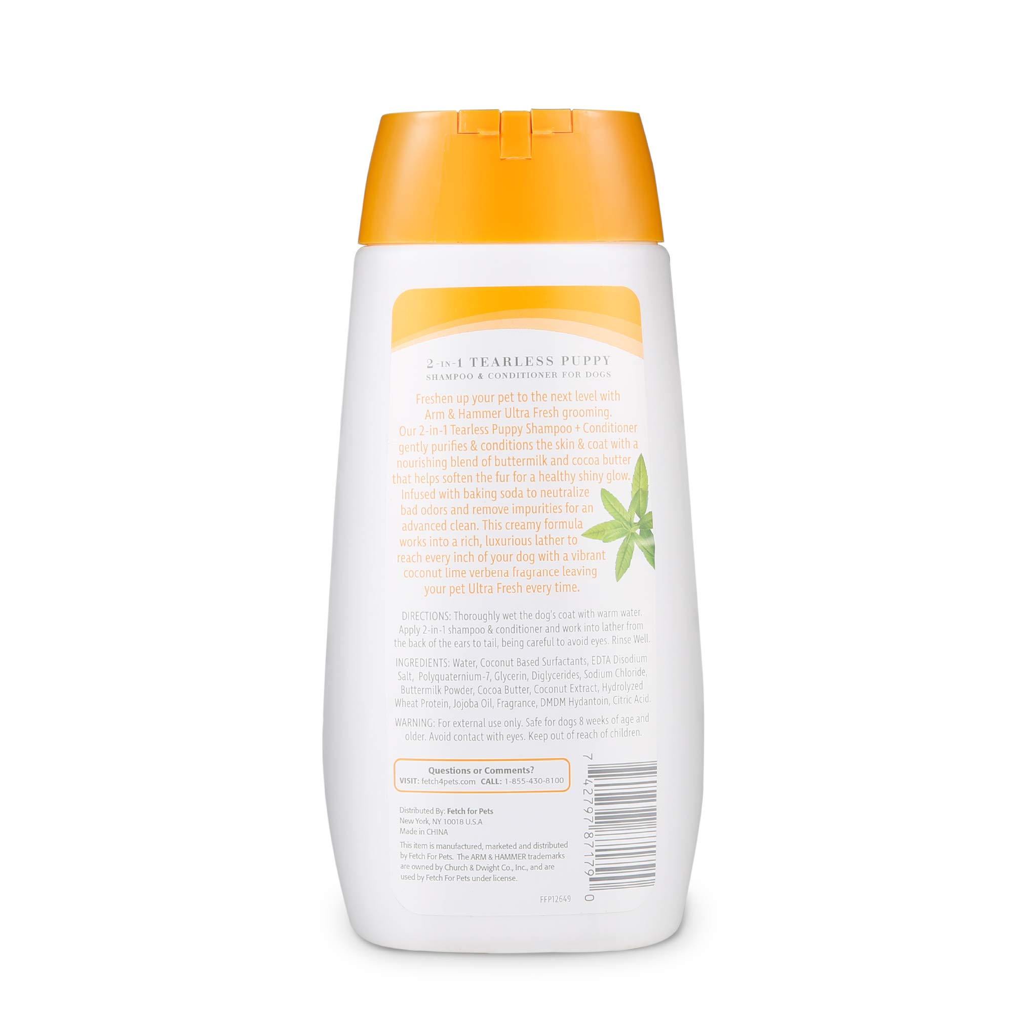 Arm & Hammer Ultra Fresh 2-in-1 Tearless Puppy Shampoo & Conditioner with Baking Soda - Coconut Lime Verbena Scent for Odor Neutralization & Gentle Cleaning | Perfect for Bathing Puppies & Dogs with Sensitive Skin