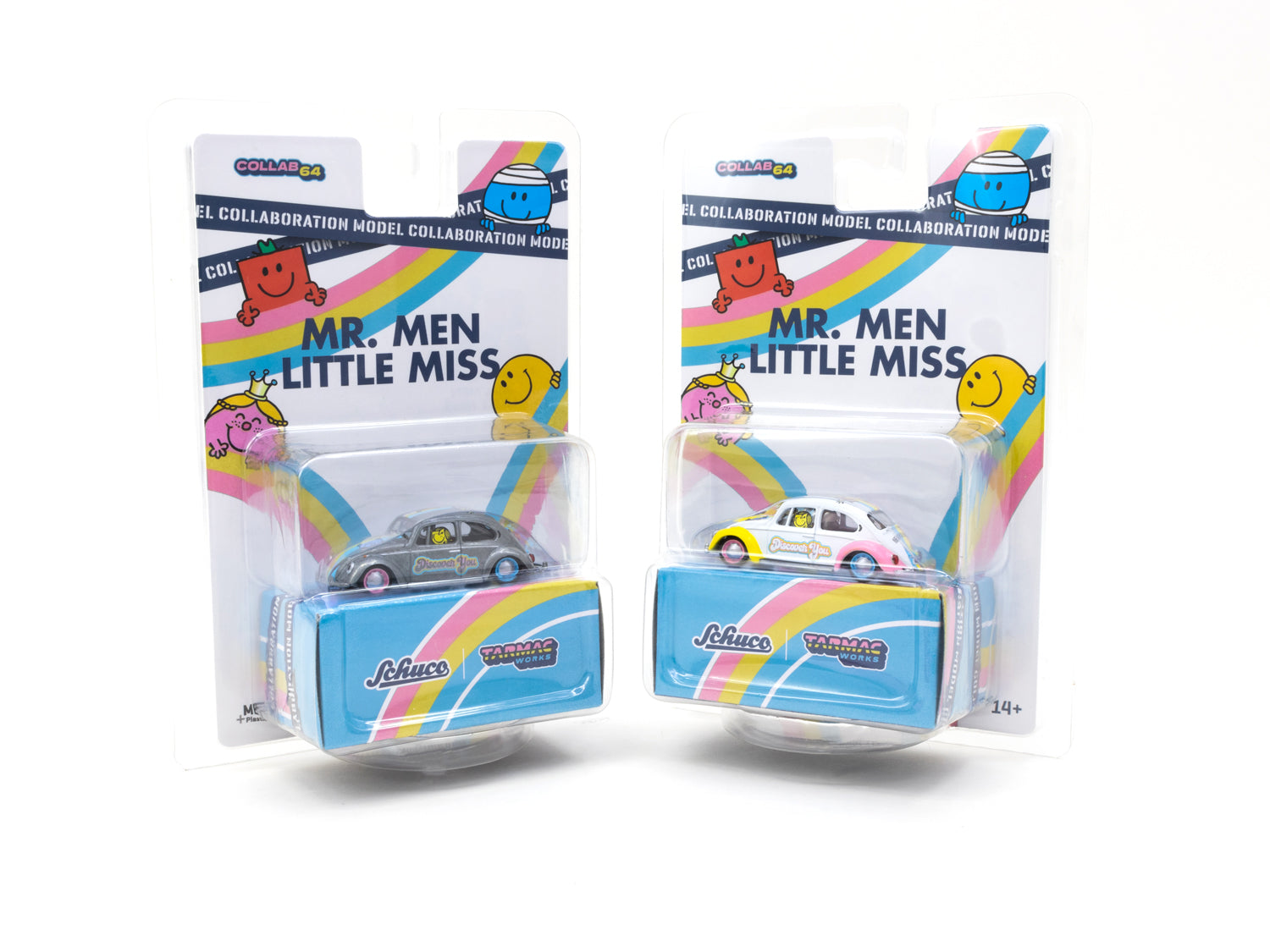 Schuco x Tarmac Works 1/64 Scale Volkswagen Beetle Mr. Men & Little Miss COLLAB64 Diecast Model Car - Perfect for Collectors, Display & Kids Play