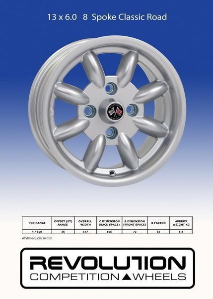 Revolution 13x6.0 8-Spoke Alloy Wheel 4x114.3 ET16 - Lightweight Performance Rims for Honda Civic, Accord, Prelude - Perfect for Street Racing & Car Customization