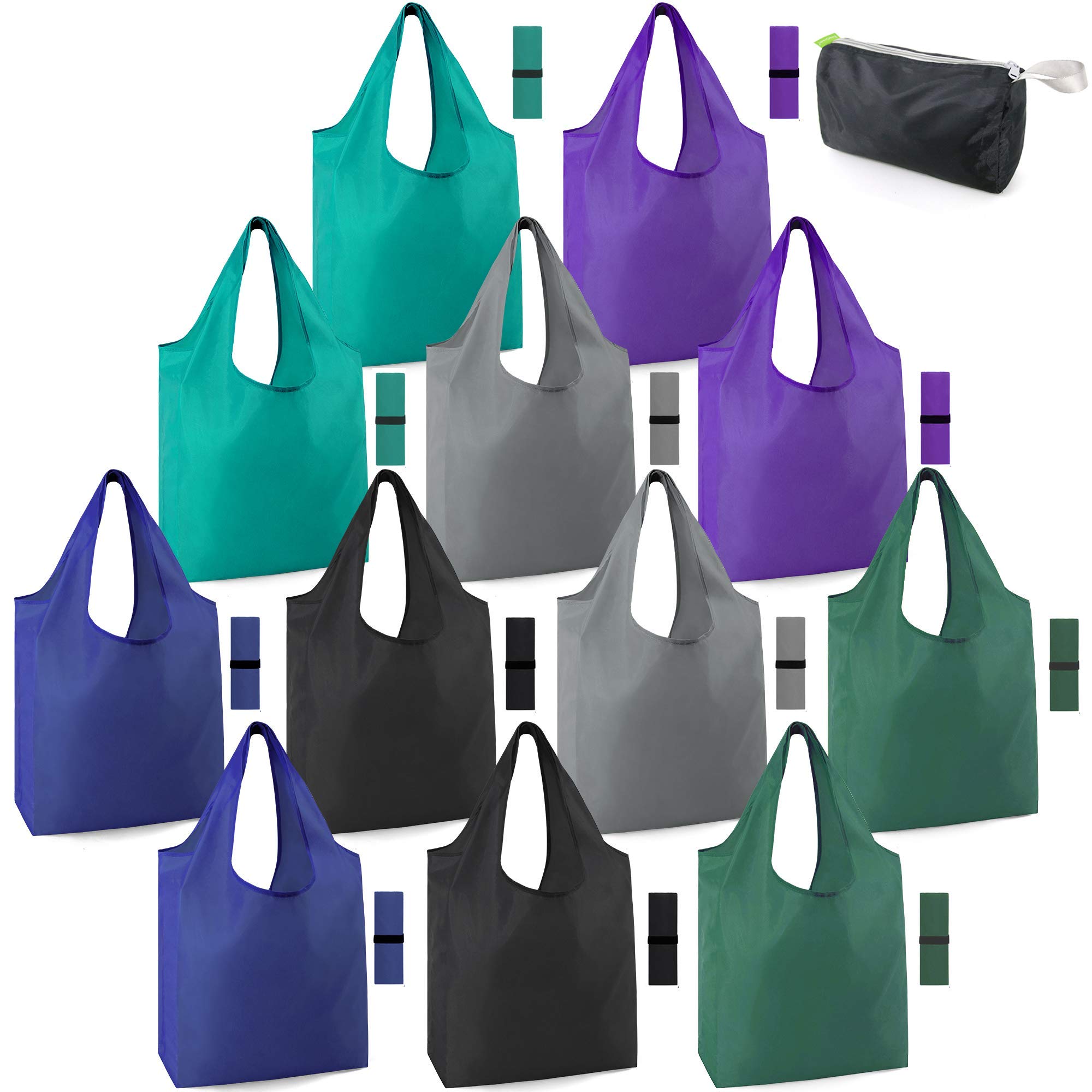 BeeGreen 24 Pack Reusable Grocery Bags - Heavy Duty, Machine Washable, Foldable Shopping Totes with Elastic Band | X-Large, Lightweight & Durable | Perfect for Grocery Shopping, Farmers Markets & Eco-Friendly Errands