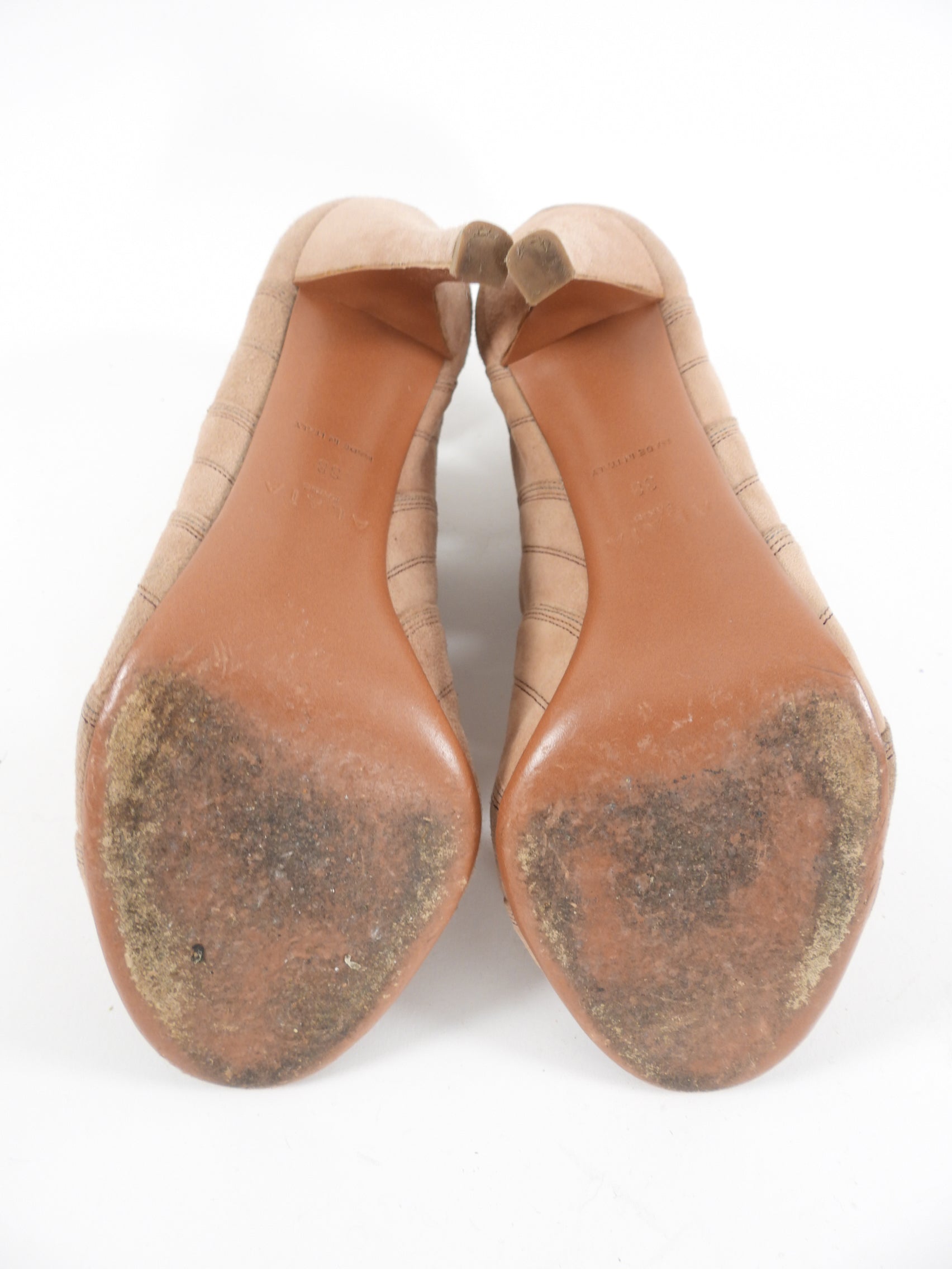 Alaia Nude Suede Gladiator Peep Toe Heels - Women's Size 38 | Elegant Sandals for Summer, Parties & Weddings