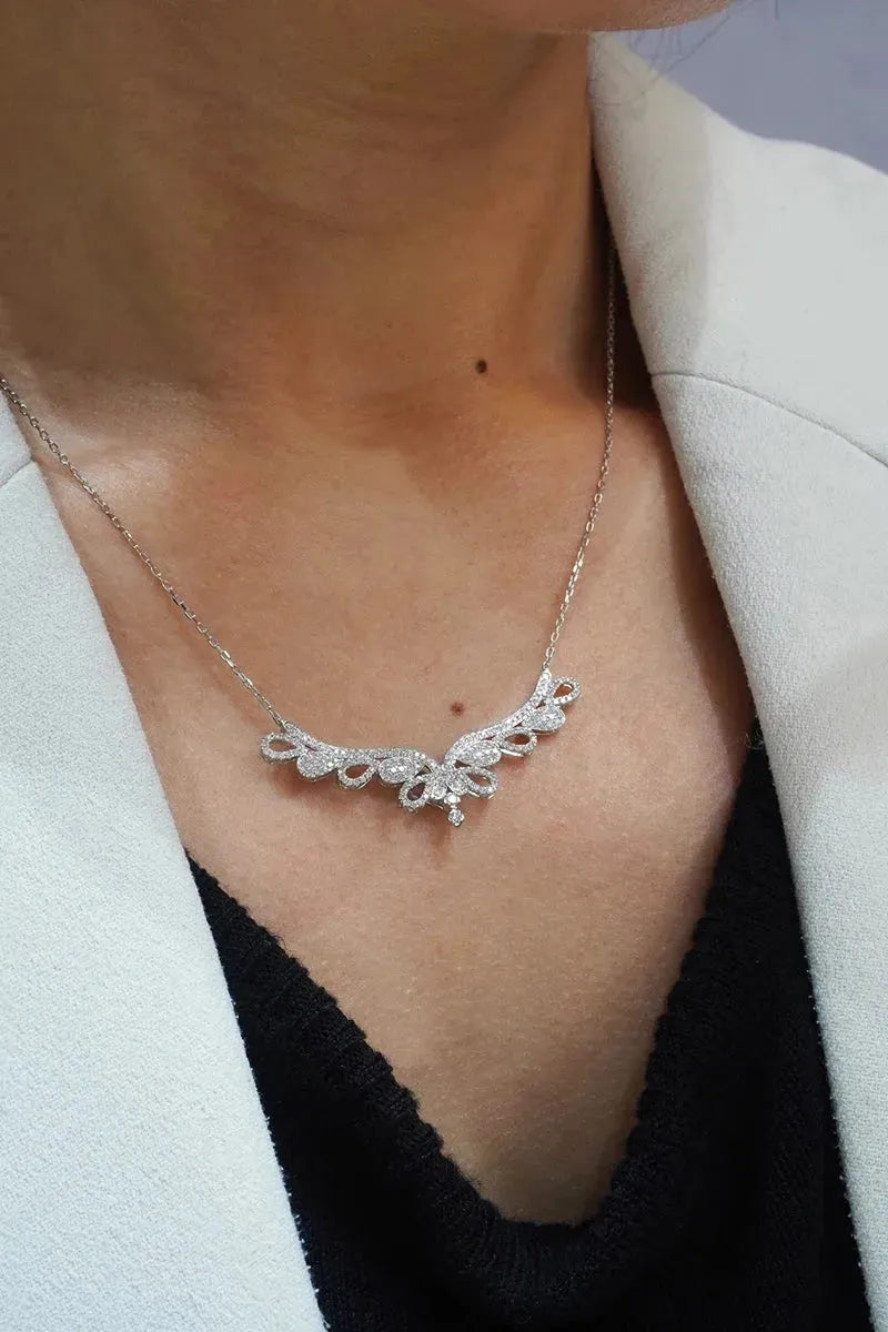 18K White Gold Angel Wings Diamond Pendant Necklace for Women - 1.06 Carat Real Natural Diamond, Luxury Engagement Jewelry Gift for Anniversary, Valentine's Day & Special Occasions
