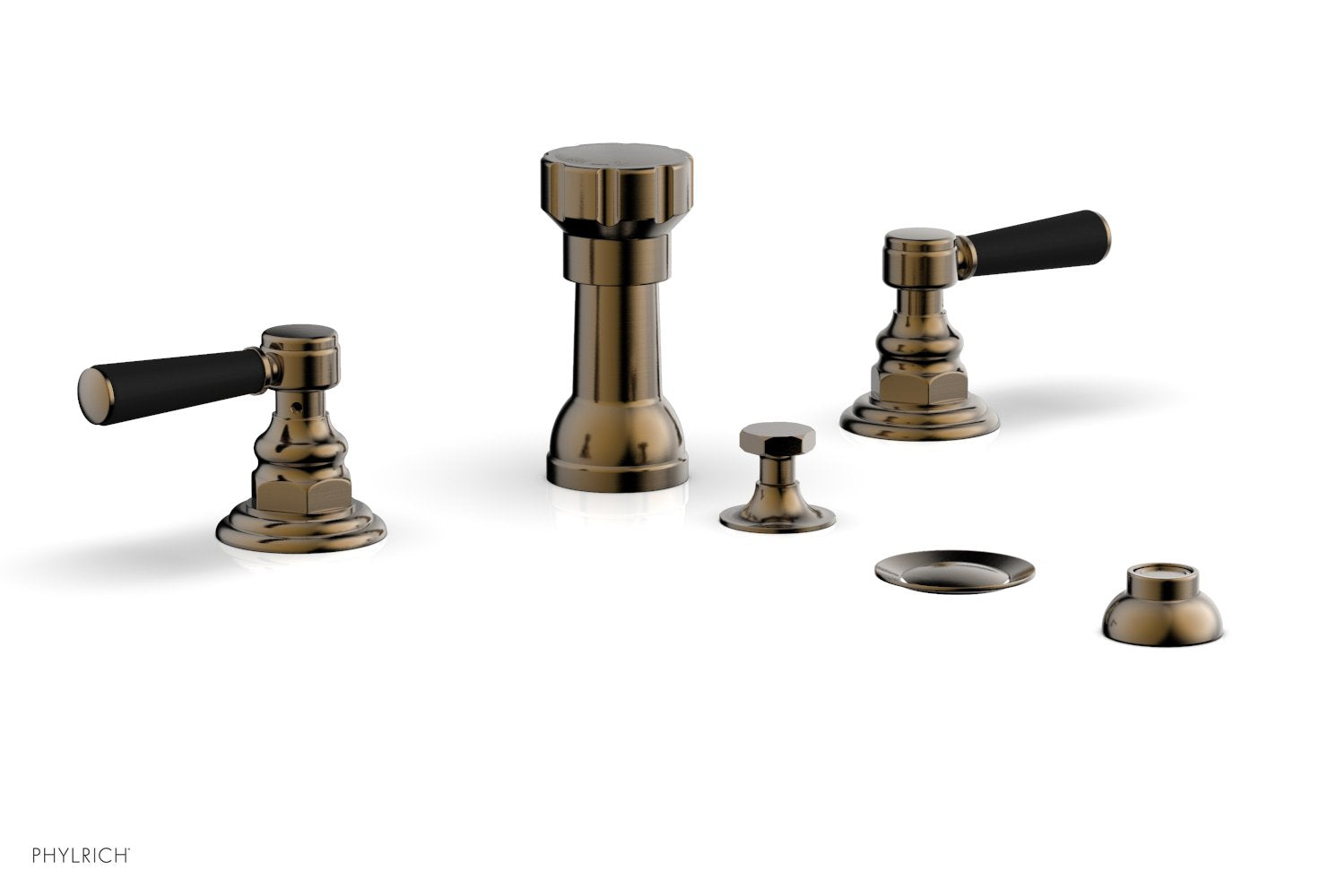 HEX TRADITIONAL 4-Hole Bidet Faucet Set with Satin Black Lever Handles - Model 500-61 - Perfect for Bathroom Renovation & Modern Toilet Upgrades