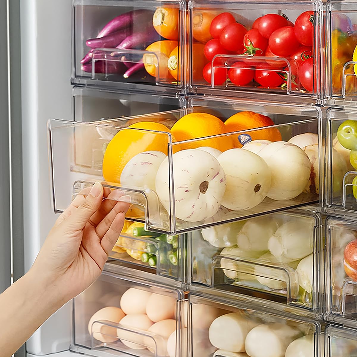 Stackable Clear Fridge Drawers - 2Pack Refrigerator Organizer Bins for Kitchen & Pantry Storage