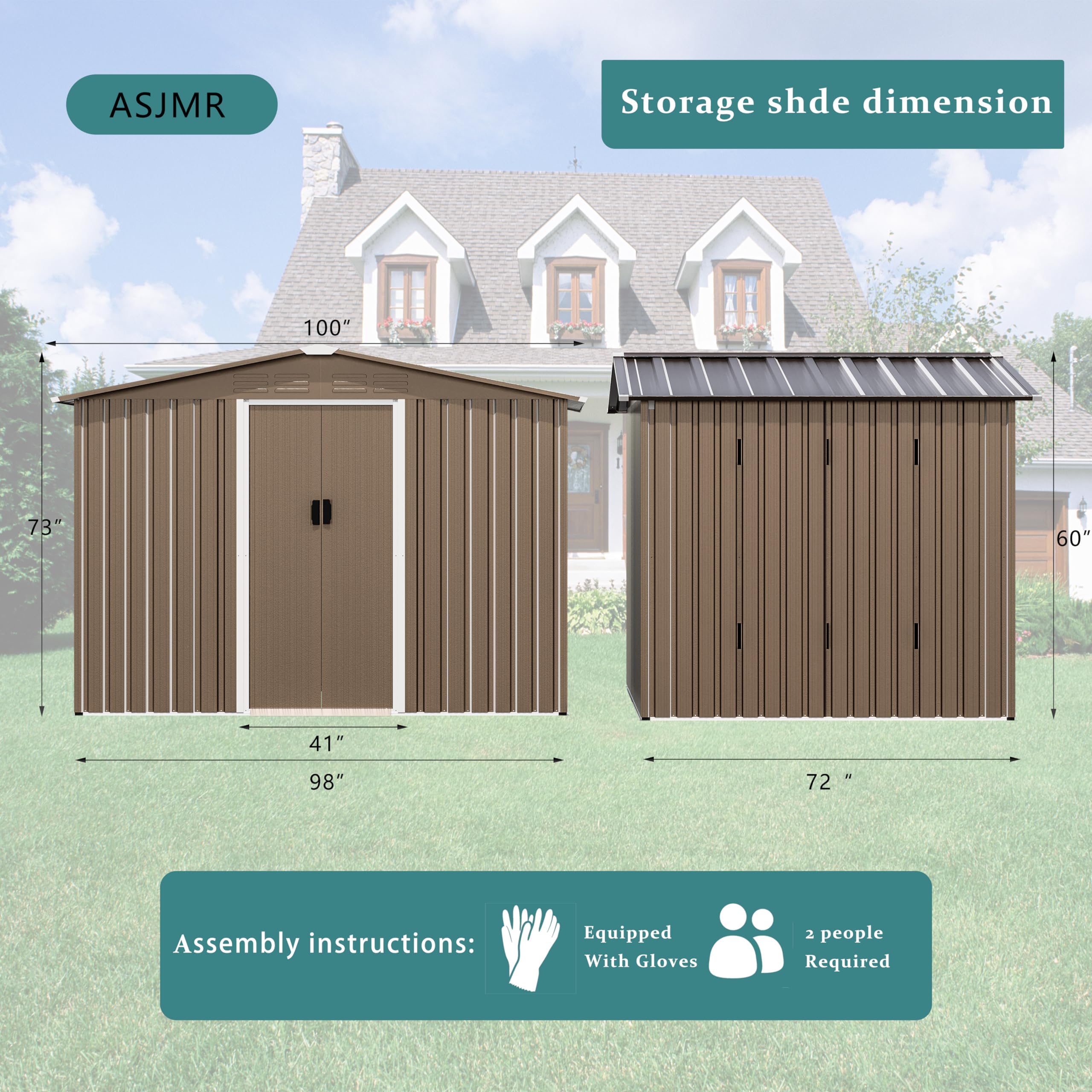 8FT x 6FT Outdoor Metal Storage Shed - Waterproof & Lockable with Sliding Door & Ventilation - Heavy Duty Garden Tool Storage for Lawn Equipment, Yard Supplies & Gardening Tools - Perfect for Backyard, Patio & Home Organization
