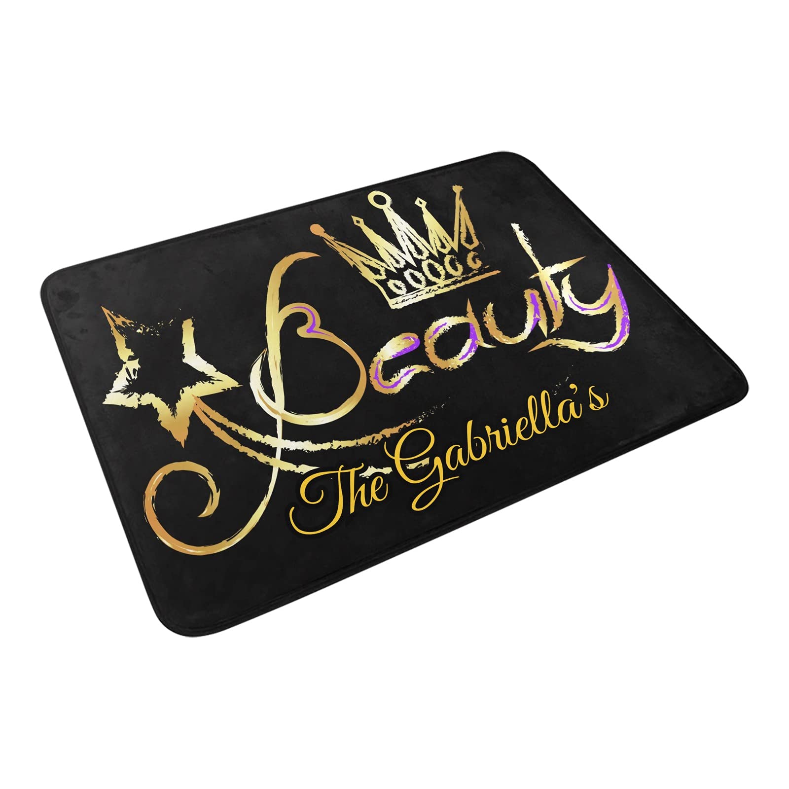 Custom Personalized Family Name Doormat - Beauty Salon Crown Design Non-Slip Entrance Rug 23.6