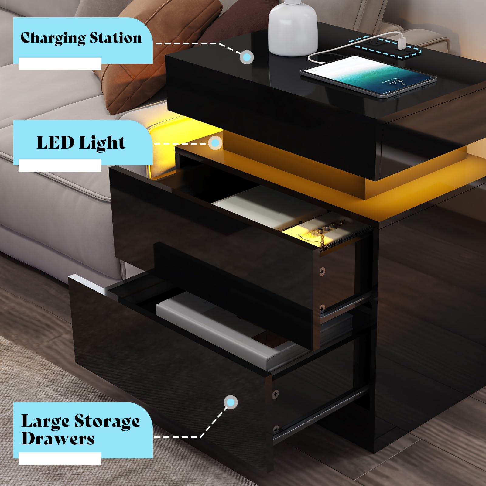 Amerlife 4-Piece Modern High Gloss Living Room Table Set - 70