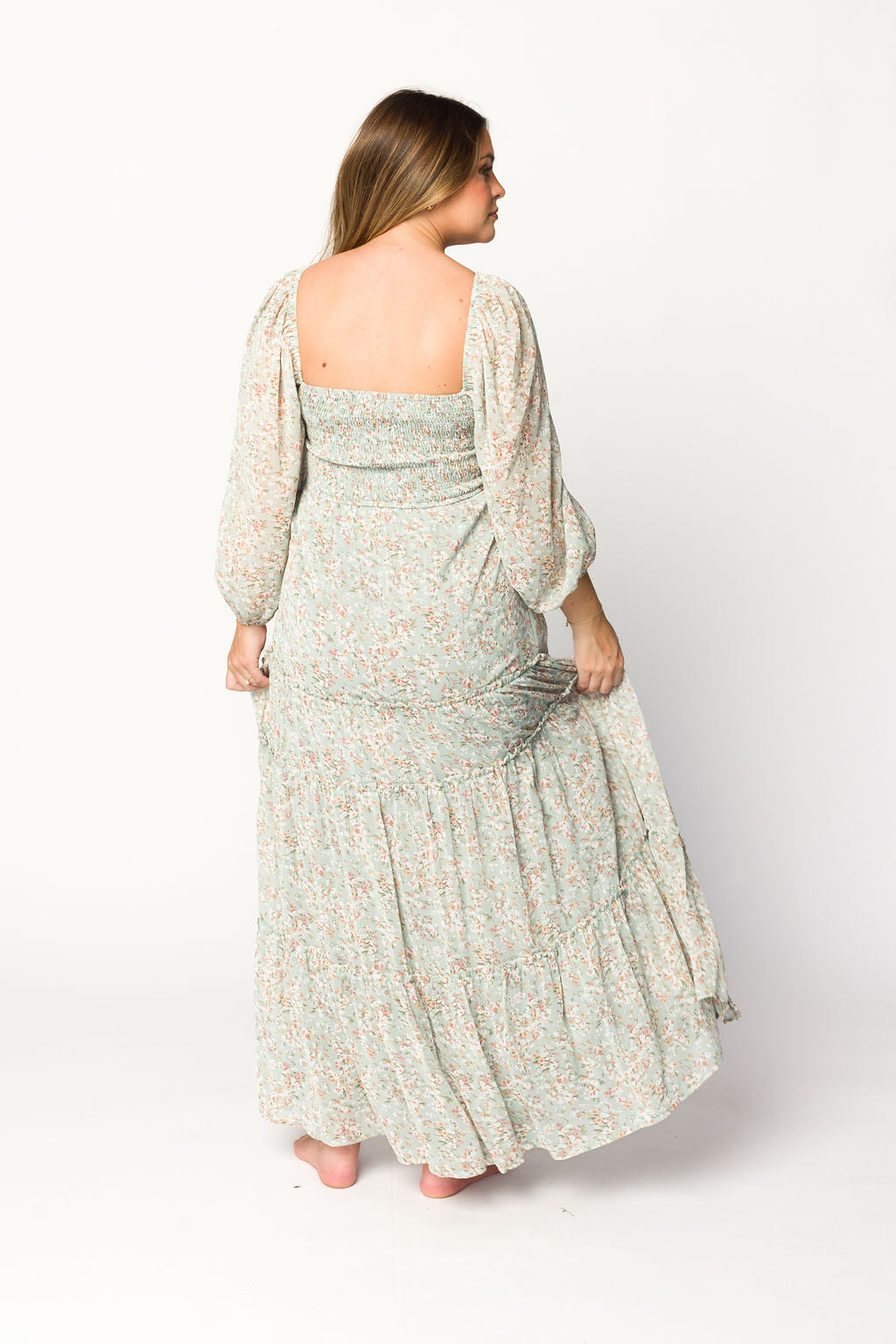 **Daphne Long Sleeve Maxi Dress - Floral Print in Sage, Pink & Ivory | Bump Friendly & Inclusive Sizing (XS-3XL) | Perfect for Maternity, Weddings & Casual Wear**