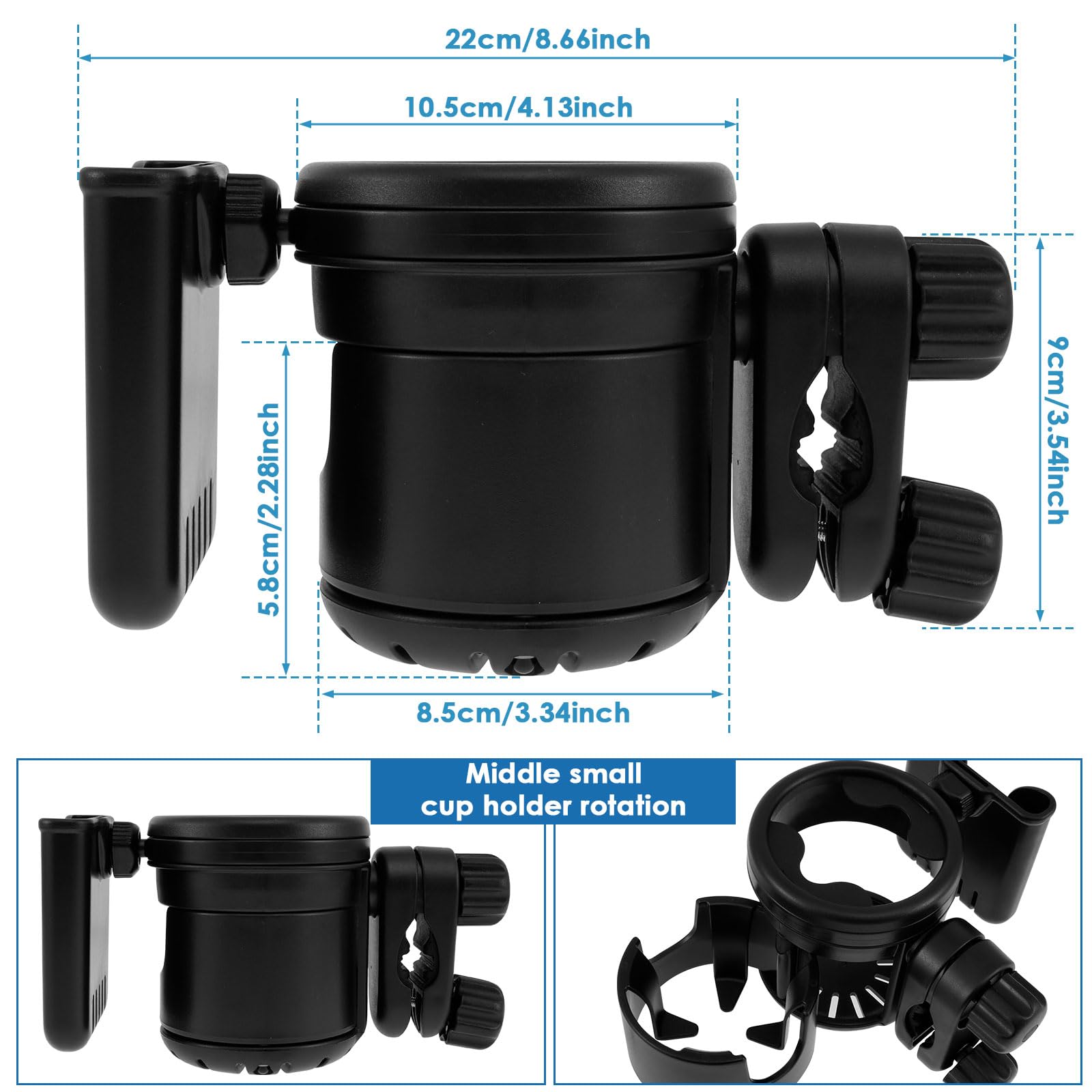Universal Baby Stroller Cup Holder with Phone Pocket - Retractable, Non-Slip Stroller & Bike Drink Holder - Black Stroller Organizer Accessories for Parents On-The-Go (Perfect for Walks, Jogging & Shopping Trips)