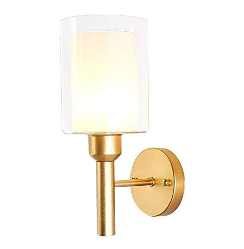 Modern LED Wall Lamp with Glass Shade & Iron Frame - Bedroom Wall Sconce Lighting Fixture for Bedside, Hallway & Living Room Decor