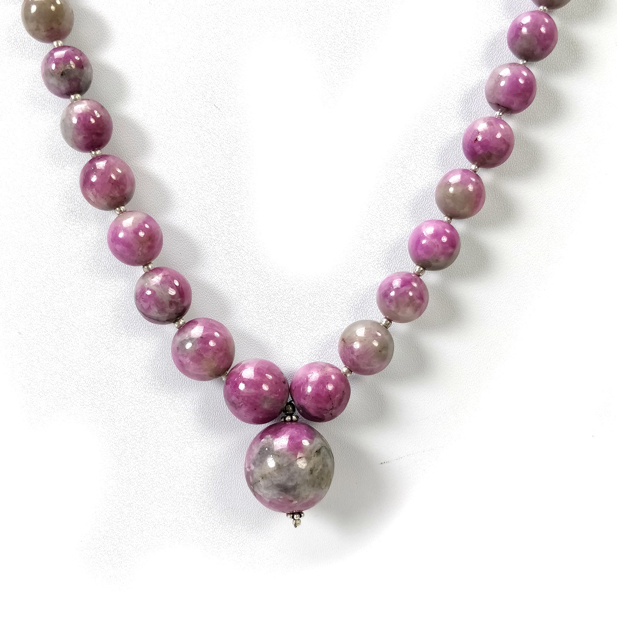 Natural Untreated Bi-Color Zoisite Ruby Gemstone Necklace - 437.35cts Genuine Ruby Balls with 925 Sterling Silver (7.5mm-21mm) | Elegant Jewelry for Women, Perfect for Weddings, Parties & Special Occasions